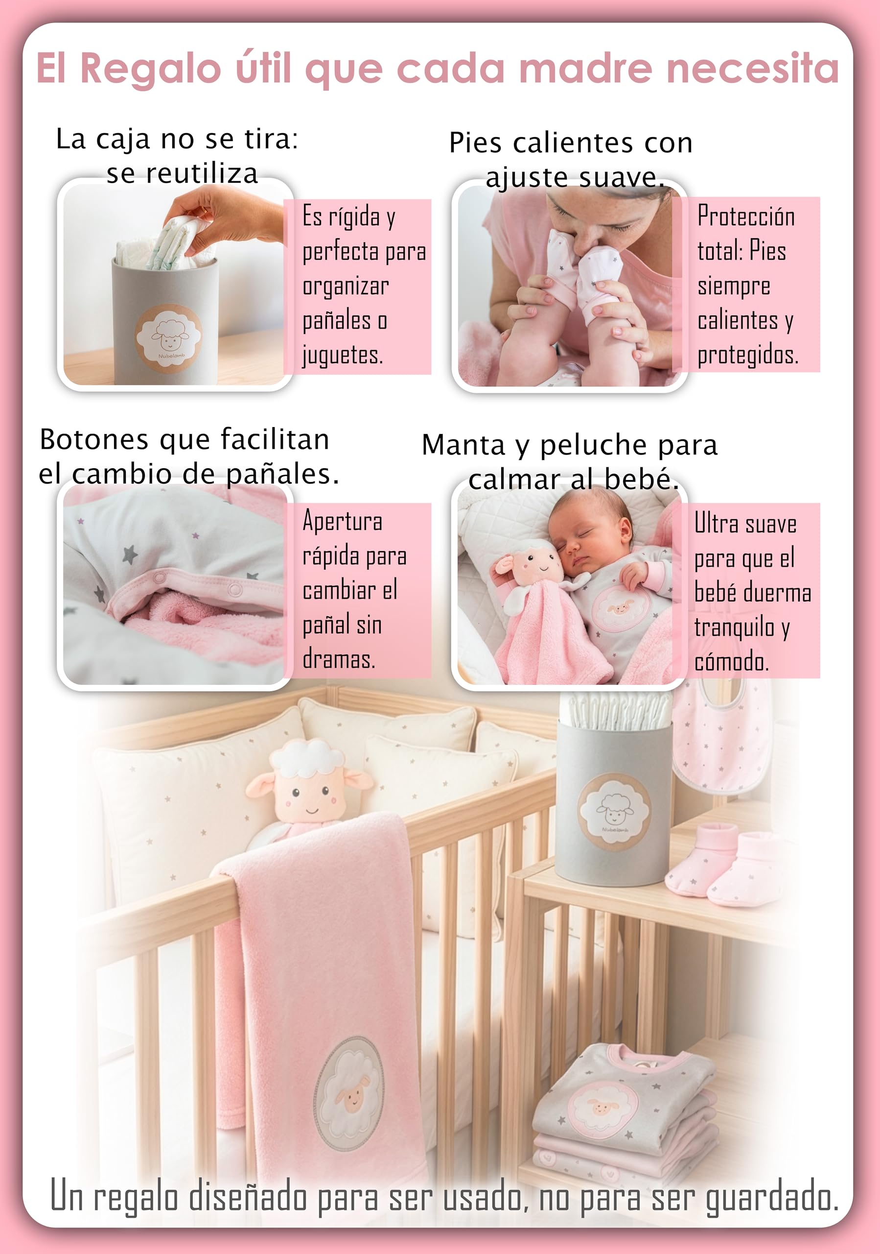 Regalo Bebé Recién Nacida Niña, Canastilla Lista para Regalar | Un regalo completo y elegante, listo para entregar: no necesitas montar ni envolver nada para sorprender a los padres.