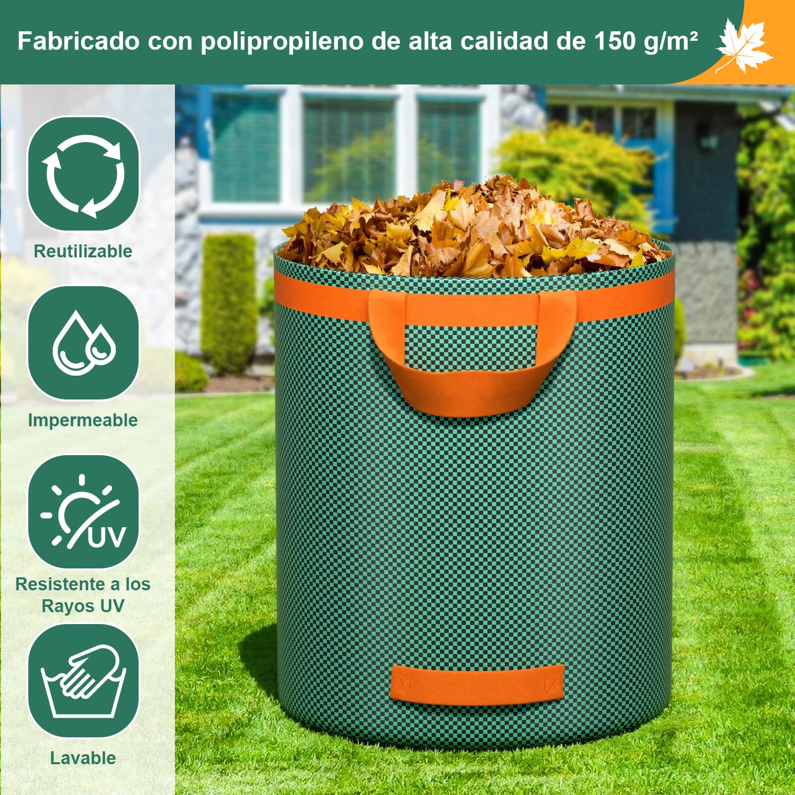 3x272L Jardineria de Sacos,Bolsas de Jardinería Bolsas de jardín reutilizables con Asas,Bolsa de Jardín Impermeables, Bolsas de Hojas Plegable