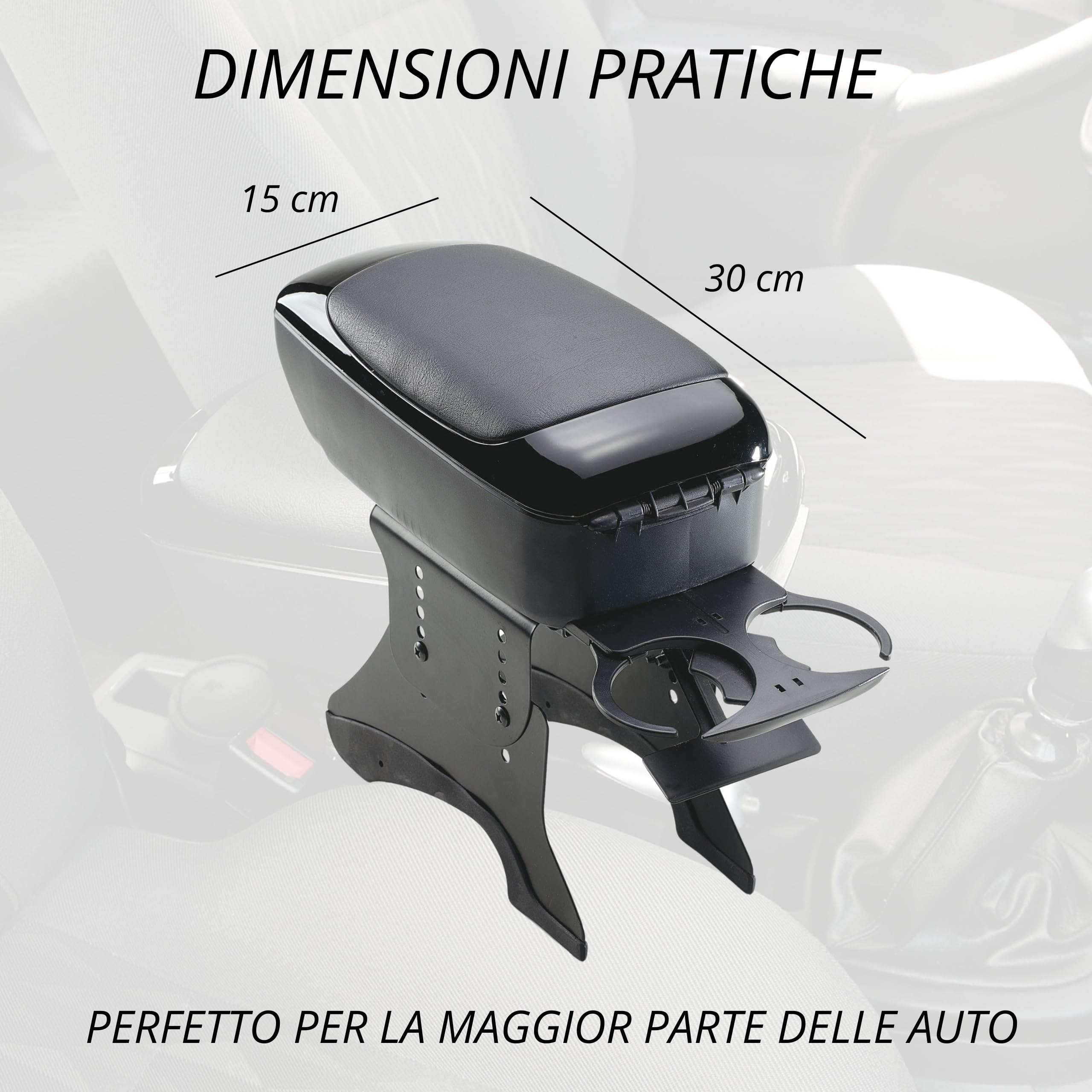 Bottari Bracciolo Portaoggetti e Portabevande per Auto, Fissaggio Semplice, Nero