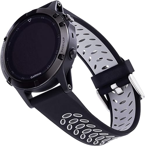 WITHit Correa de diseñador compatible con Garmin fnix 5 y 5 Plus (paquete de 2), color negrogris deportivo y malla negra