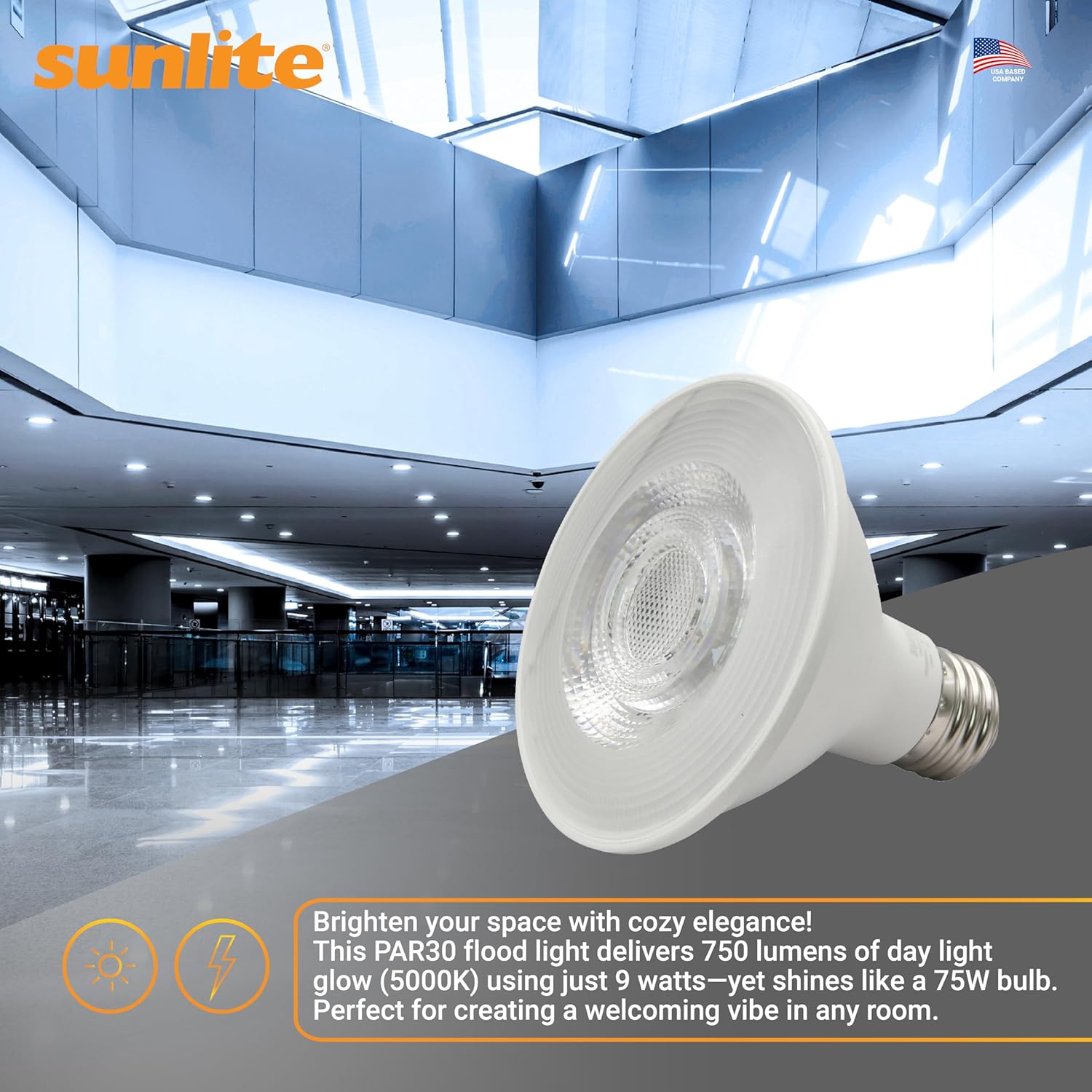 Sunlite Reflector PAR30 LED Bulb, Spotlight, 9W (75W=), 750 Lmns, Medium E26 Base, 90 CRI, Dimmable, Decorative Track Lighting Use, ETL, Title-20 Compliant, Bulk, 24 Pack, 50K-Daylight