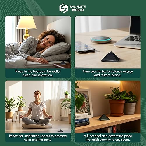 Miniatura 7 de Auténtica pirámide de shungita pulida de 1.57 pulgadas  1.57 pulgadas, cristal curativo natural, pirámide negra real, protección de escritorio para