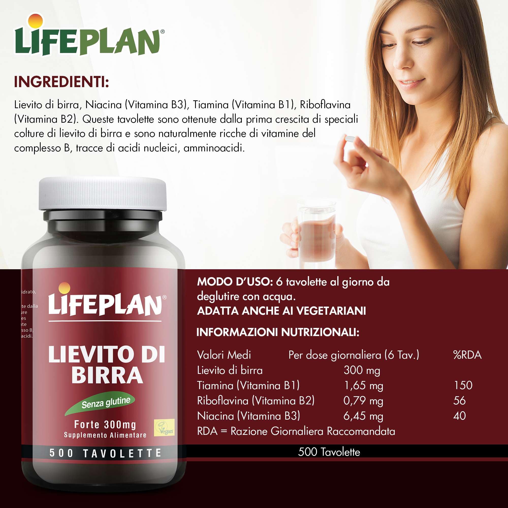 Lievito di Birra Compresse, Integratore Unghie Pelle e Capelli con Niacina, Tiamina e Riboflavina. Supporto Energetico E Metabolico. Integratore Pelle Lievito di Birra Senza Glutine (500 Tavolette)