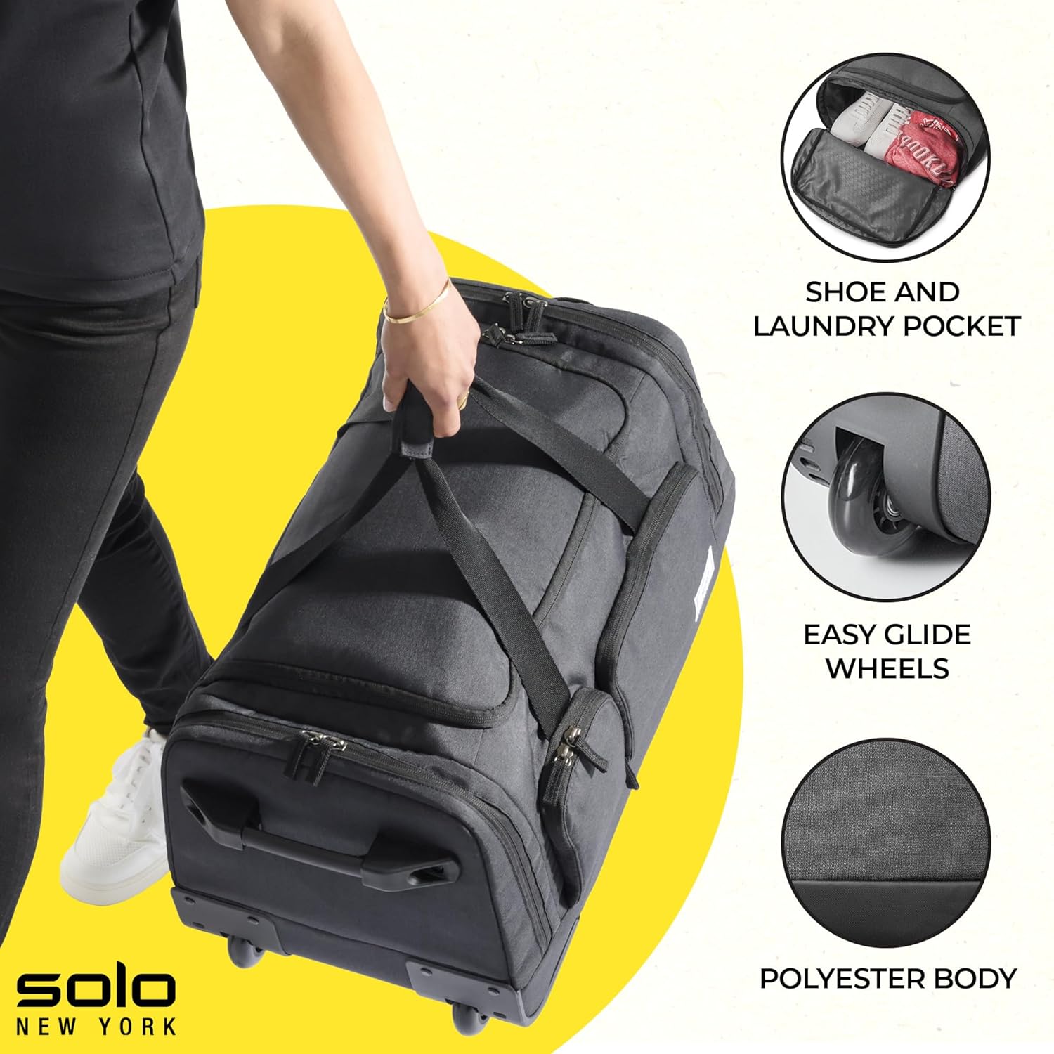 Solo New York Leroy Carry-On Wheeled Duffle Bag, 49L Capacity
