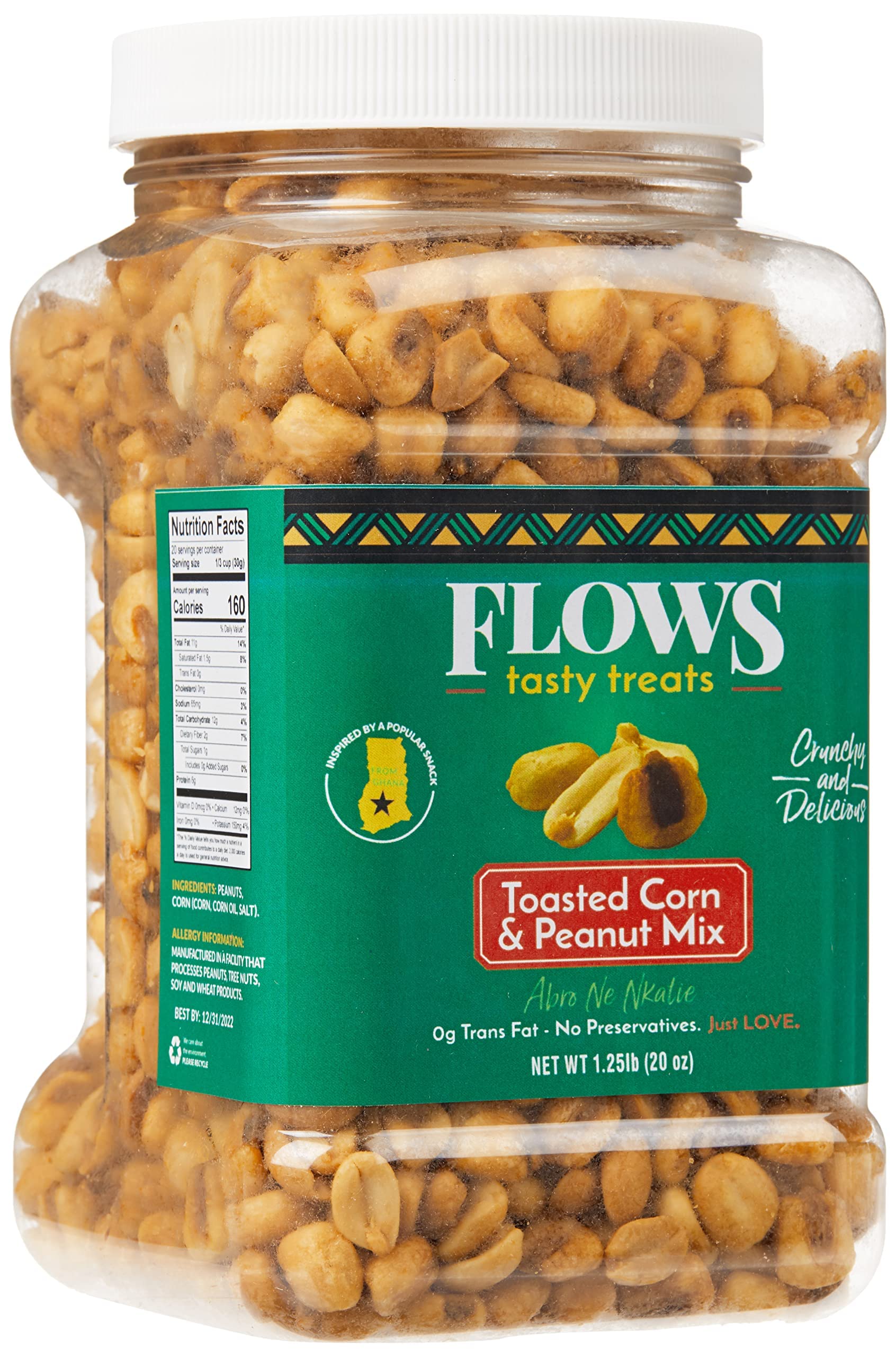 Flows Tasty Treats20oz Resealable Jar, Delicious Crunchy Corn and Peanut Mix - Healthy Snacks - Gluten Free, Bar Mix, Savory Snack, Trail Mix, High Protein- Great Alternative to Crackers & Pretzels- Perfect for Entertainment, Gift Baskets and Charcuterie Boards.