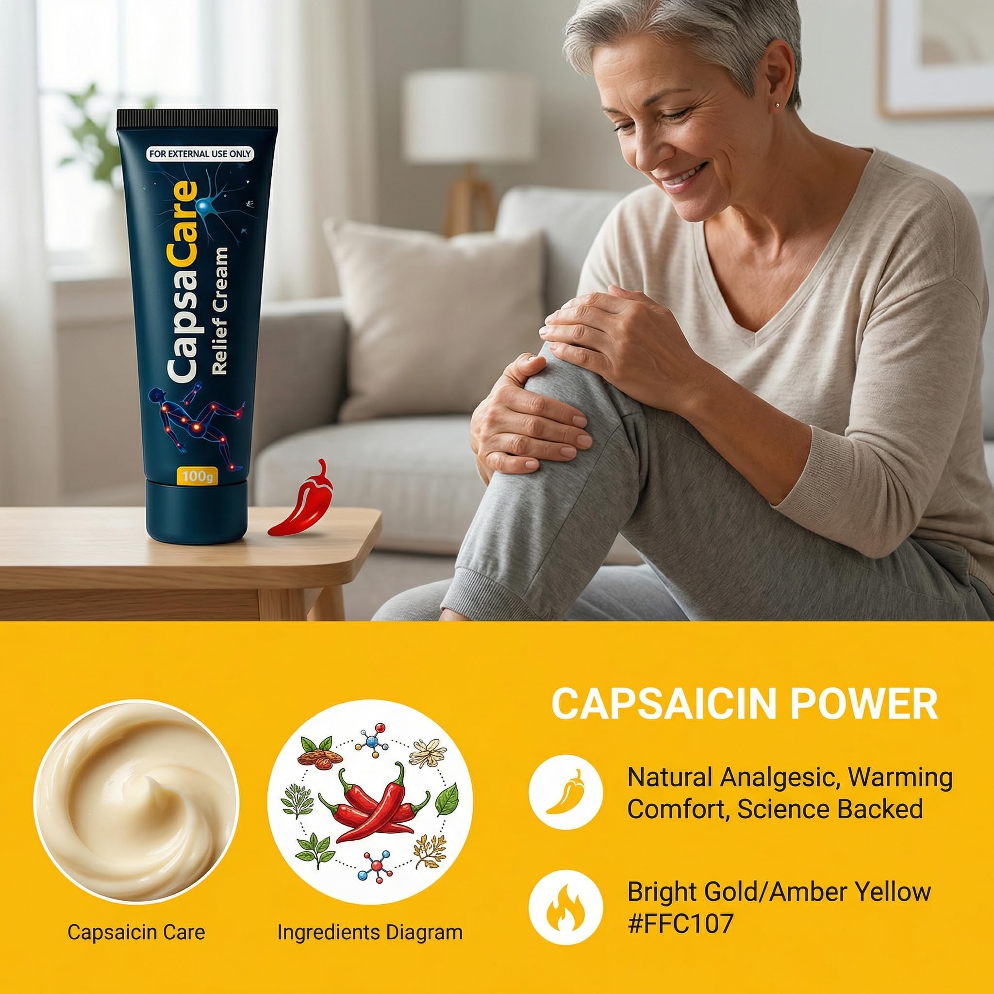 CapsaCare Neuropathy Relief Cream - with Capsaicin & Arnica, Menthol for Muscle & Joint Comfort, Fast Absorbing Formula for Feet, Hands, Legs, and Waist (1Pc) — Amazon image 3