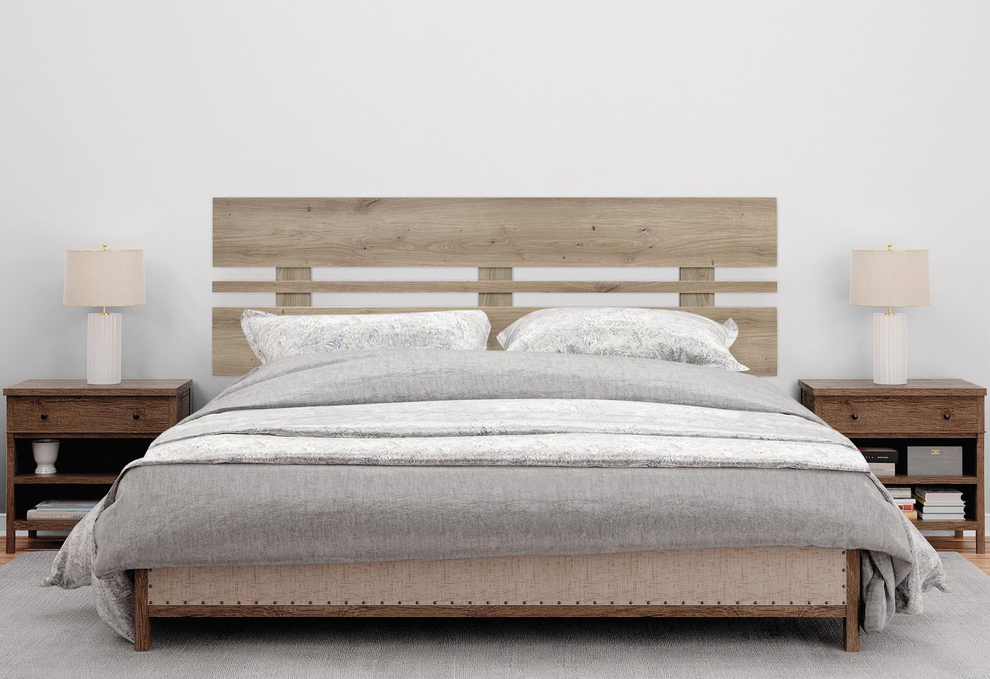 DHOME Testiera in Legno Riciclato MDF Orizzontale Larga per Letto con Pallet Ferramenta Inclusa (160x46 Orizzontale Larga, Rovere)