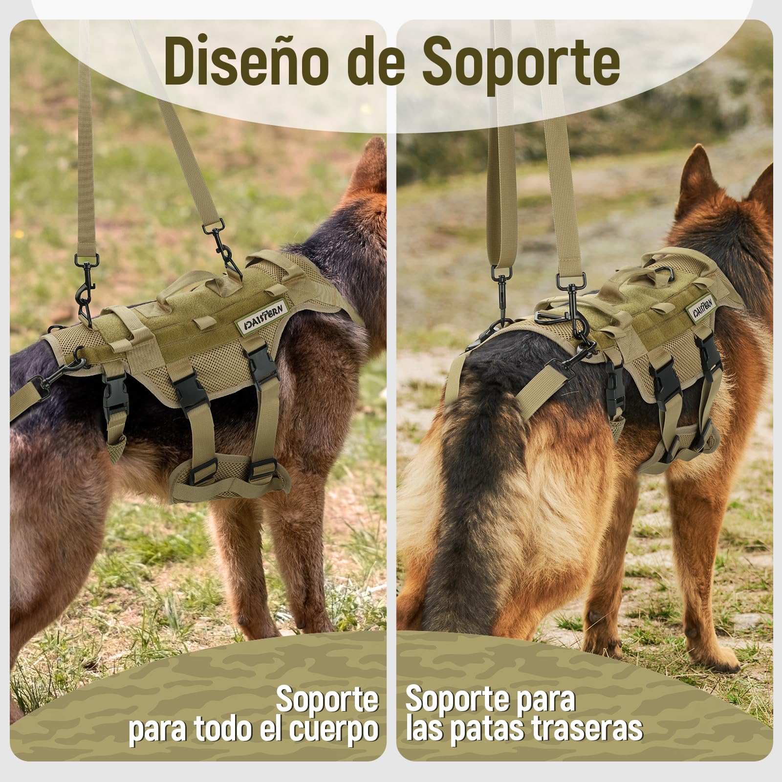 Arnés Perro Mediano y Grande Tamaño L, Chaleco Táctico para Perros con 1000D Nylon Malla de Sándwich Transpirable, 3 Asas y Correas de Hombro Ajustables Desmontables y Correas Traseras