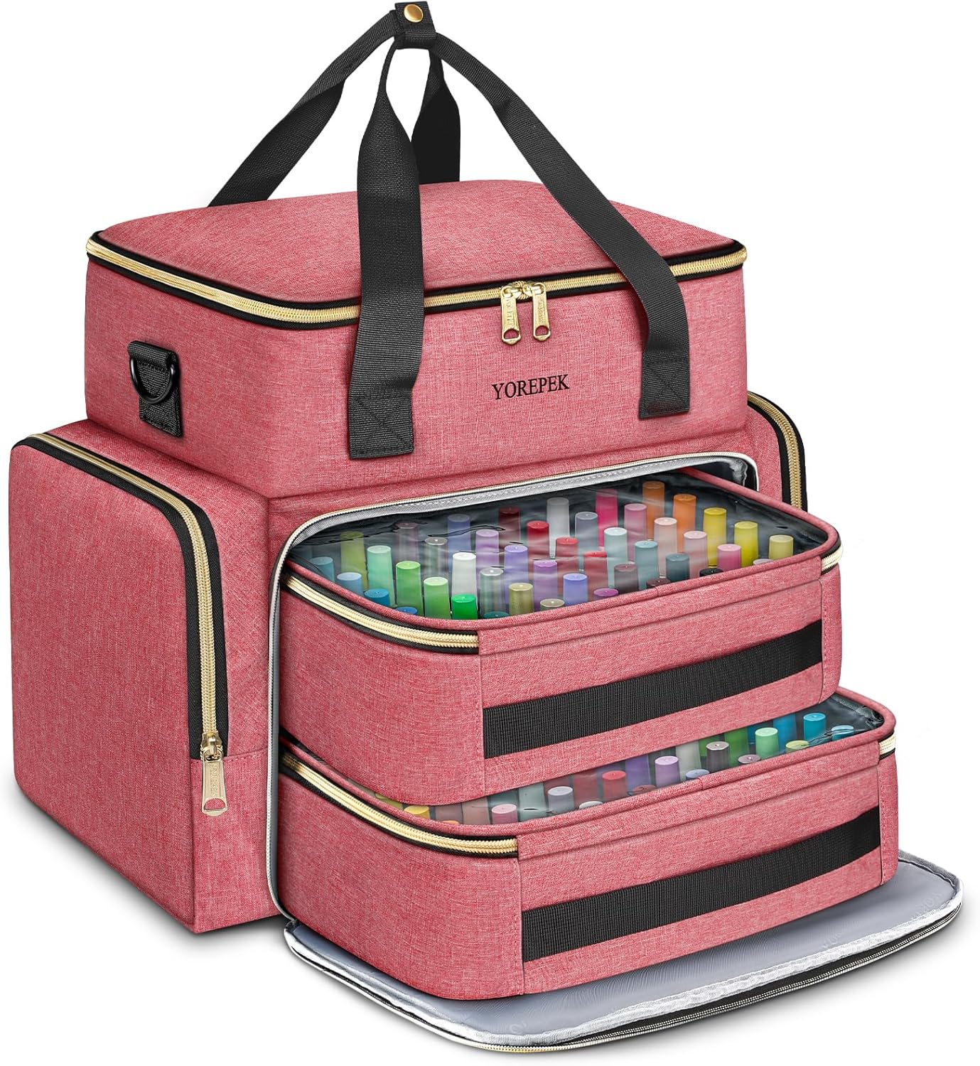 YOREPEK Extra Large Nail Polish Organizer Case Holds 96 to 100+ Bottles (15ml/0.5 fl.oz) Nail Lamp, Nail Polish Travel Case Bag with 2 Removable Pouches Fits Nail Suppiles, Gift for Manicurist, Grils Pink