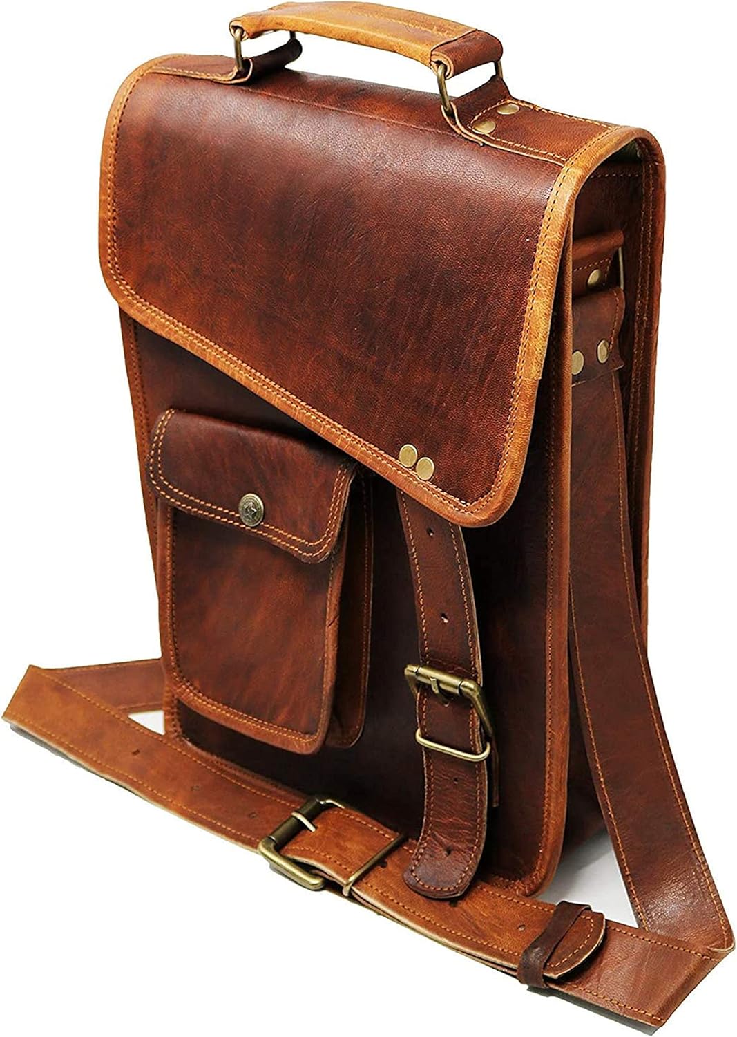 13" leather messenger bag laptop case office briefcase gift for men computer distressed shoulder bag : Electronics