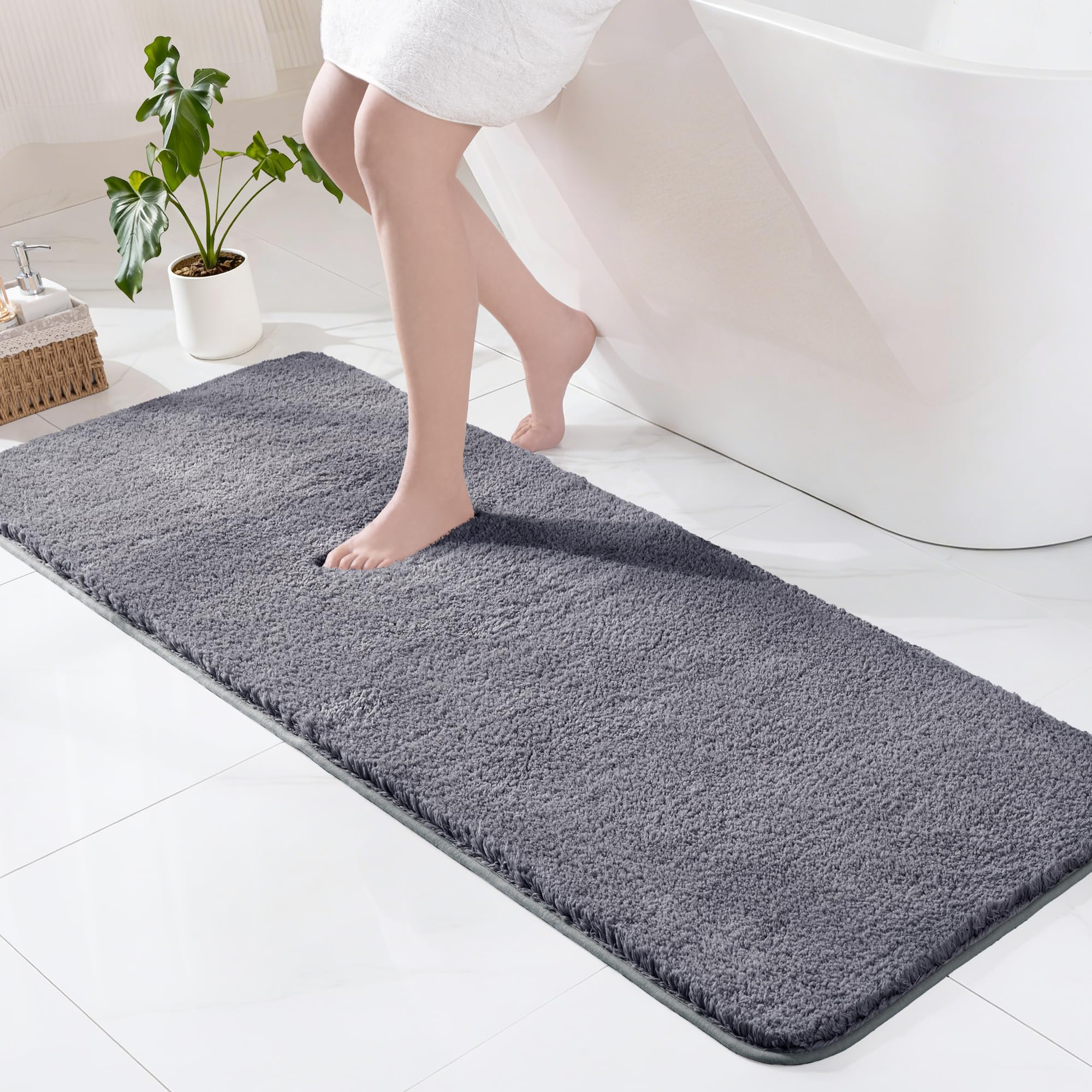 Exclusivo Mezcla Microfiber Bath Mat 60x180 CM, Extra Soft Non-Slip Super Absorbent Bathroom Mats, Machine Washable Quick Dry Bath Rugs for Bathroom Floor, Shower, Home Decor, Solid Grey