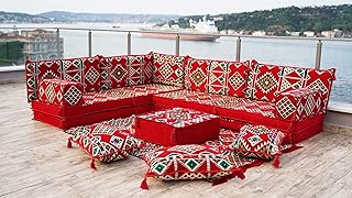 Red Traditional Arabic Sofa, Pallet Sectional Sofas, Boho Sofa, L Sofa Sets, Pallet Sofas, Bohemian Sectionals, Floor Cushions, Floor Couches, Futon Sofa Bed, Sofa Covers (L Sofa Full Set)