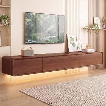 Massivholz TV Lowboard TV Schrank Lowboard H ngendFernsehschrank mit LED F r Das Wohnzimmer Und Schlafzimmer Und Hotel Nussbaum 140CM