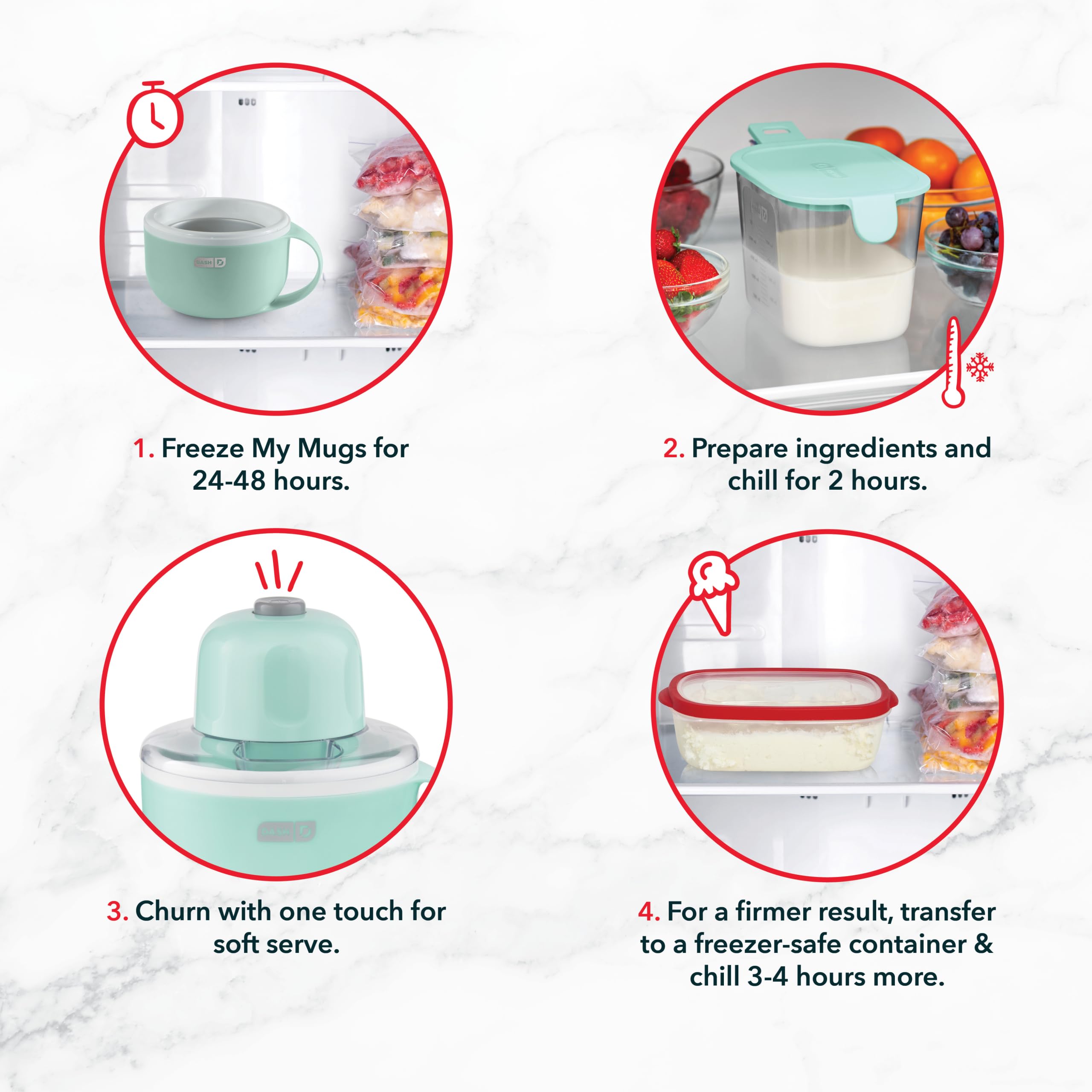 DASH My Mug Ice Cream Maker Machine (Aqua): Multi-Purpose Soft Serve Ice Cream Machine with (2) Bowls for Homemade Gelato, Sorbet, Frozen Yogurt, Built-In Ingredient Chute, Easy to Clean and Store