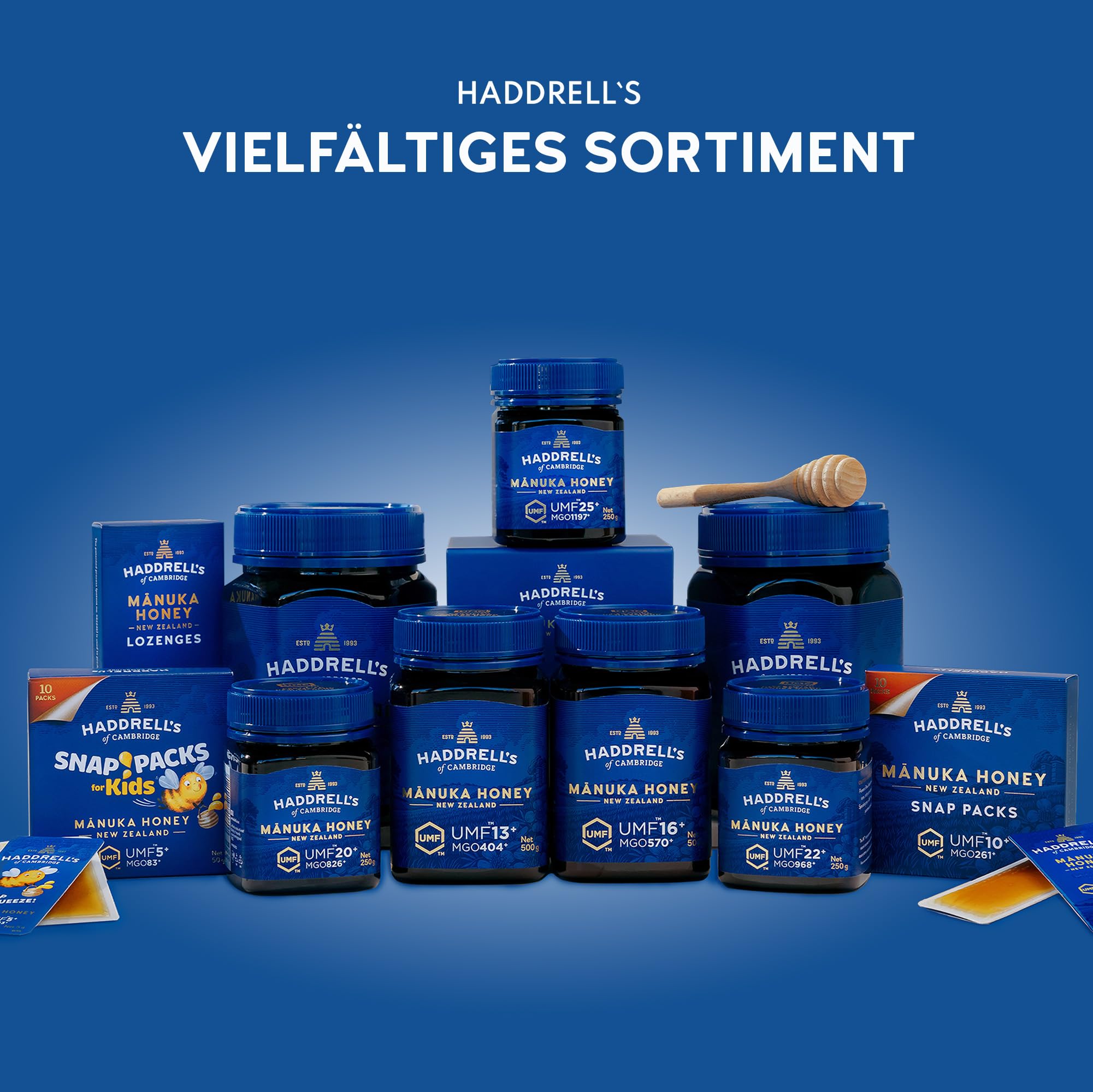 Haddrell's of Cambridge Manuka Honig 800+ MGO UMF 20+ 500 g | zertifizierter Manukahonig aus Neuseeland, reich an Methylglyoxal, nachhaltig und roh, für Frühstück und Tee
