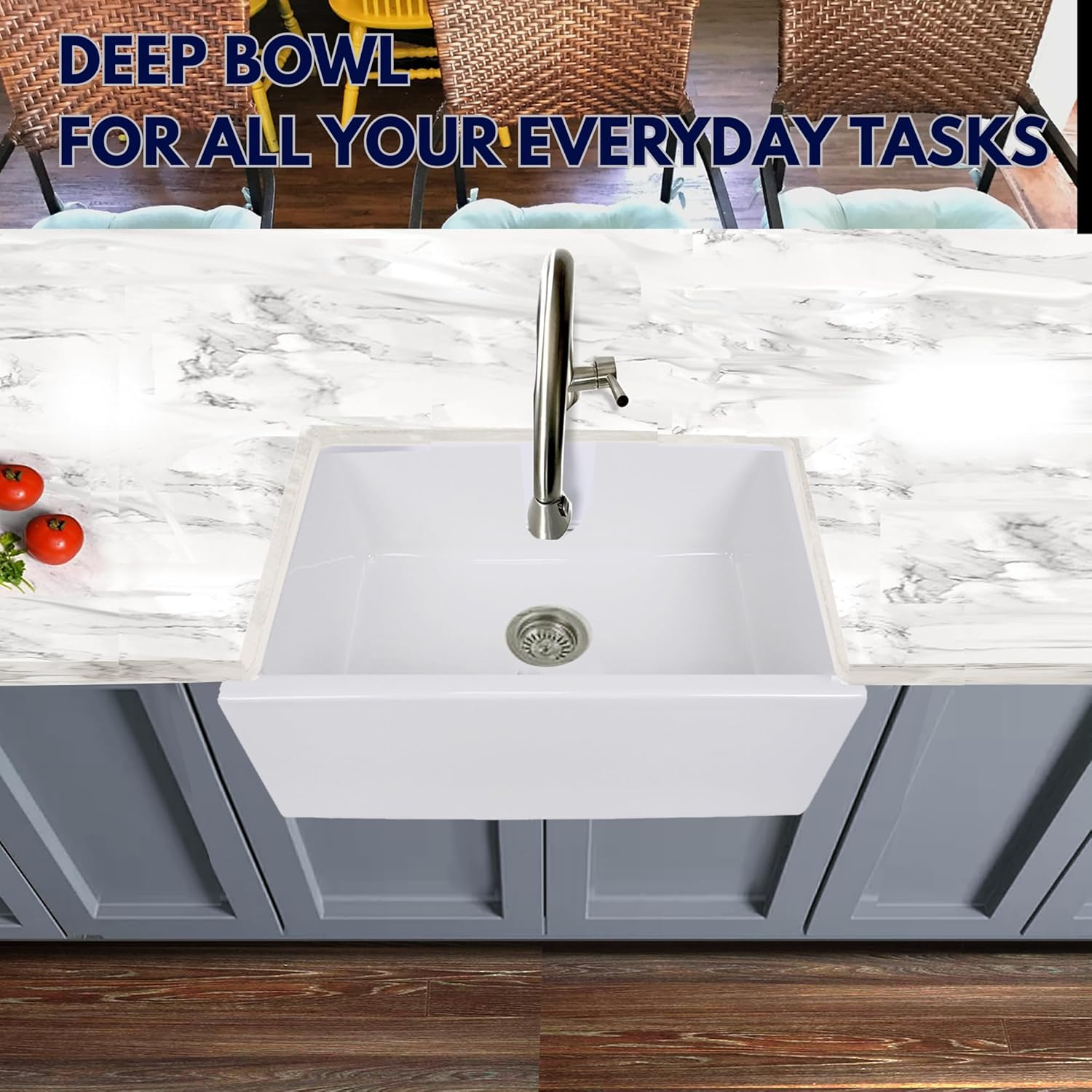 Nantucket Sinks Small Farmhouse Sink – 24" Farm Kitchen Sink with Apron, Fireclay, Glazed Finish, Made in Italy – Sturdy, Easy Clean, Scratch & Stain Resistant, Heat Proof Hyannis-24