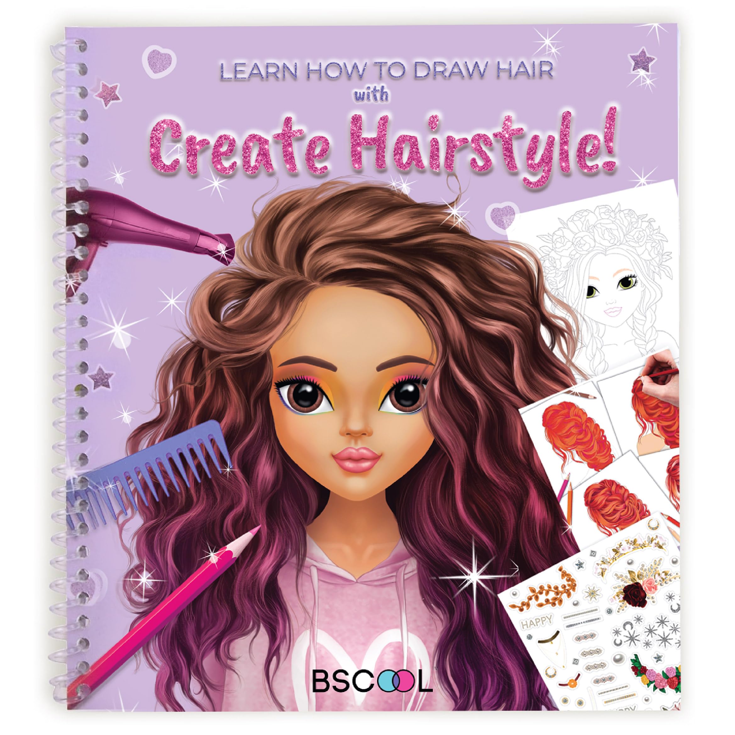 BSCOOL - Drawing, Coloring & Activity Book. Create Hairstyles with Stickers and Guides. Fashion Design Sketchbook for Kids 5 and up. Little Designer Creativity Book - Fashion Design for Kids