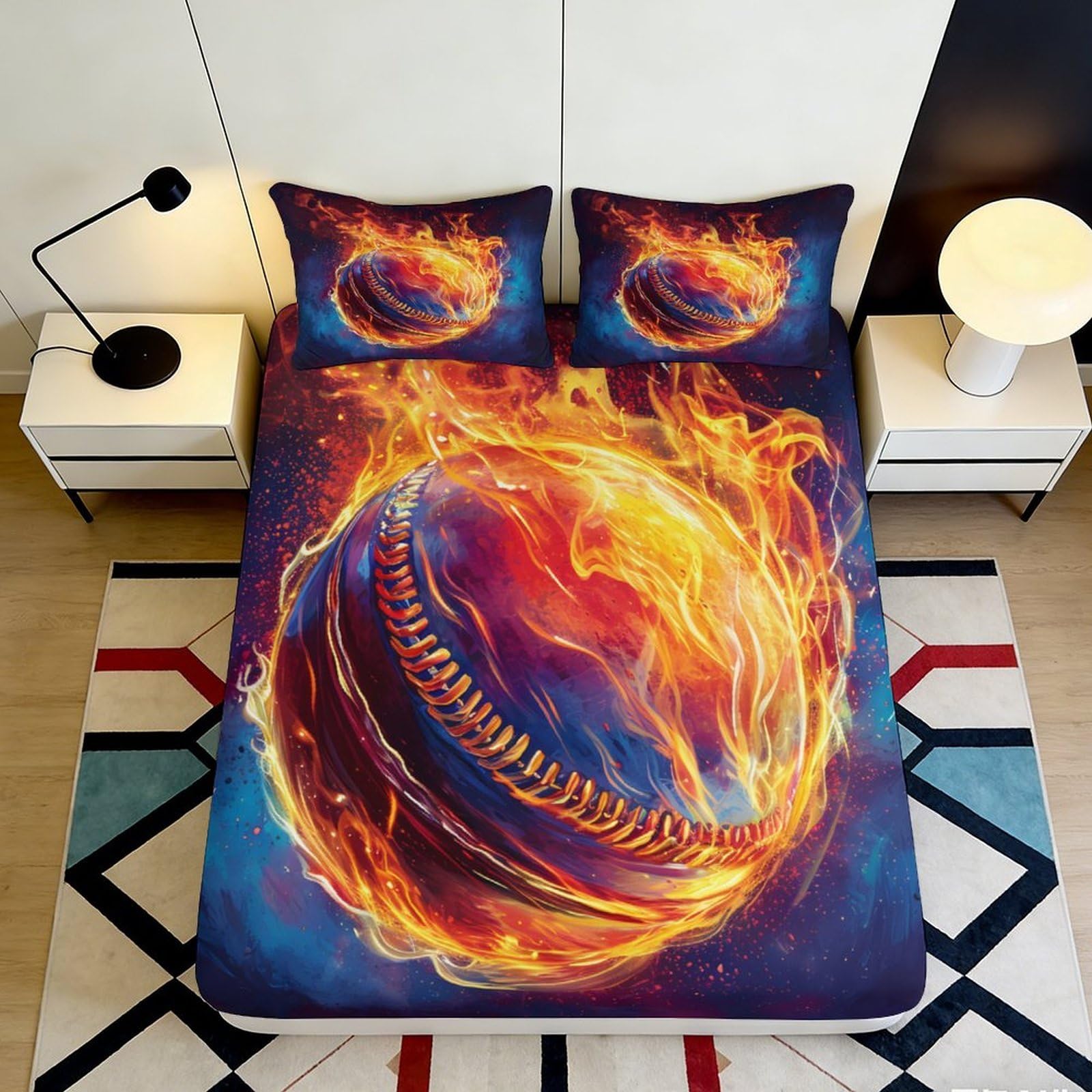 Pnayamiorkfel Style-6 3D Printed Fire Baseball Fitted Sheet Microfiber Bedding Flame Sports Mattress Cover For Bedroom Dorm Decor 90X200x25cm