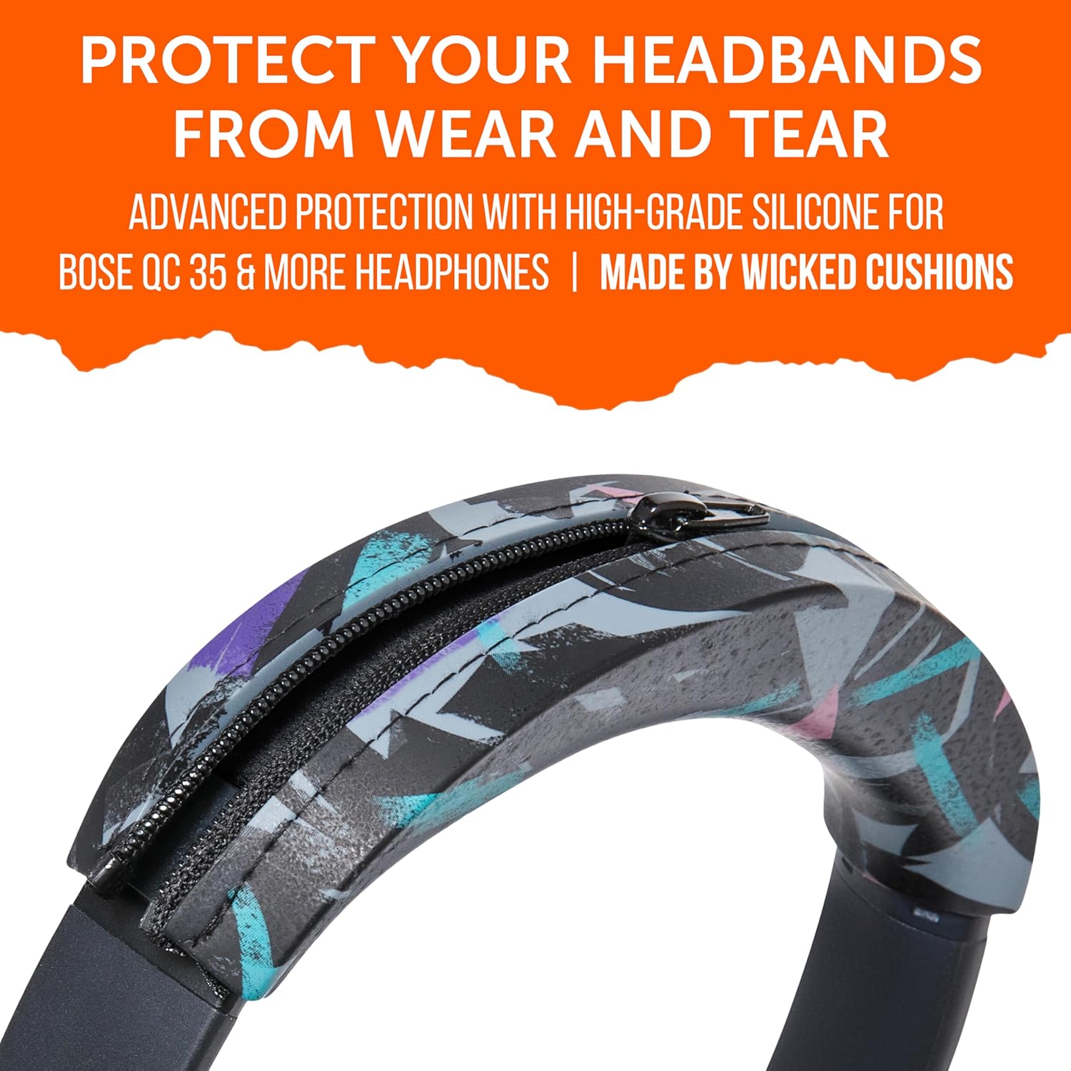 WC SweatZ and BandZ Protective Sweat Cover & Headband Cover Bundle for Bose QuietComfort 35 Headphones by Wicked Cushions | 90's Black - Image 6