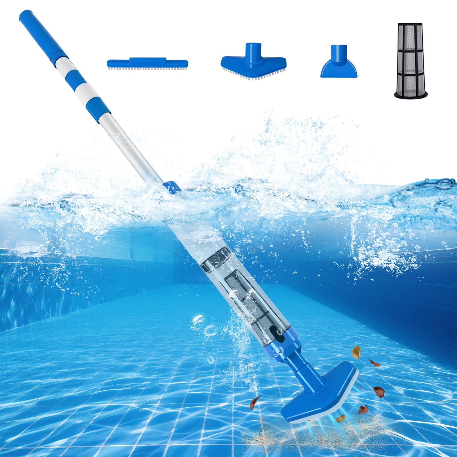 Aspirateur de Piscine sans Fil, 3 en 1 Nettoyeur Électrique Rechargeable avec 90 Mins d'Autonomie, Aspirateur Manuel pour Spa, Jacuzzi, Bain à Remous et Petites Piscines Hors-Sol