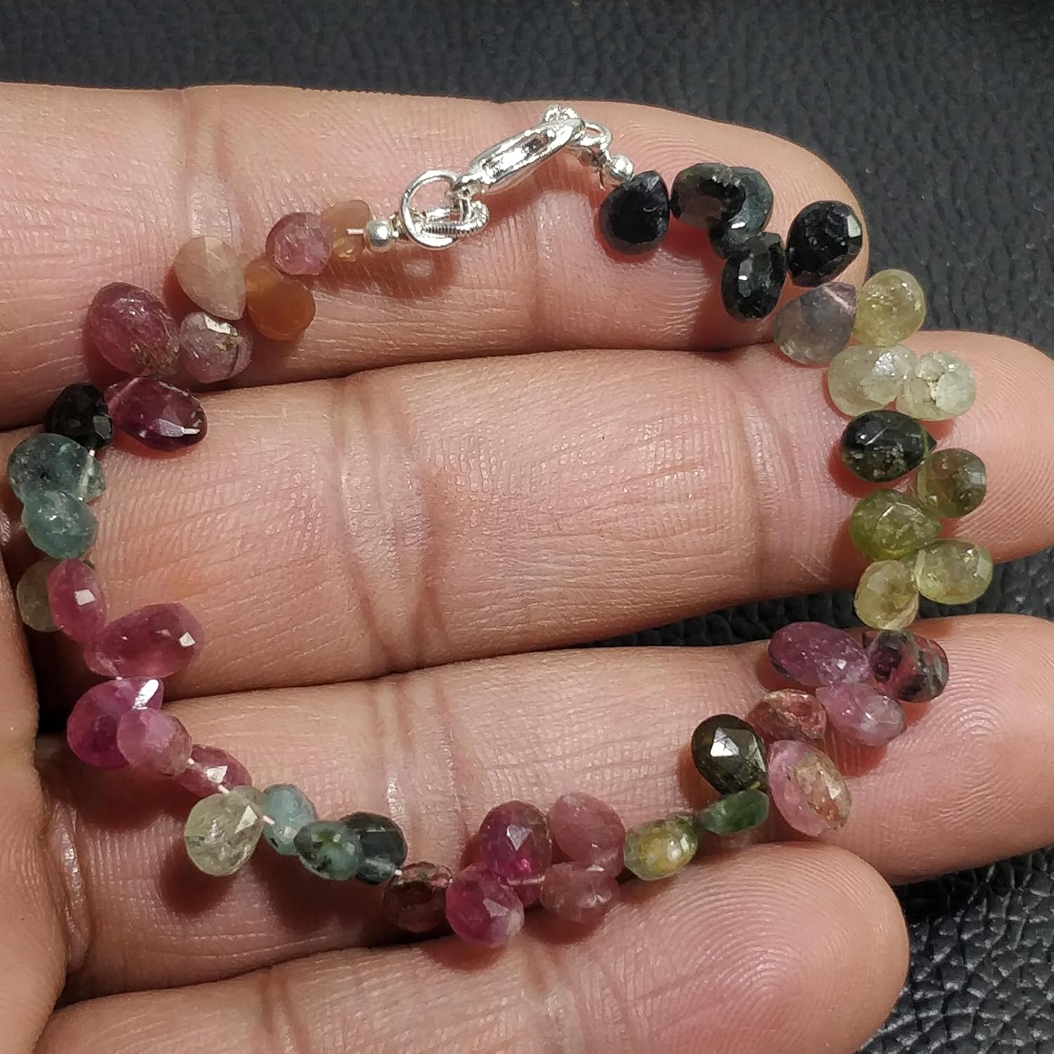 Natural tourmaline gemstone 5x4-7x5 mm stacking bracelet | 7 inch | multi color, pear shape, faceted cut, stone | with silver plated clasp | handmade jewellry |WW_ESK_00096