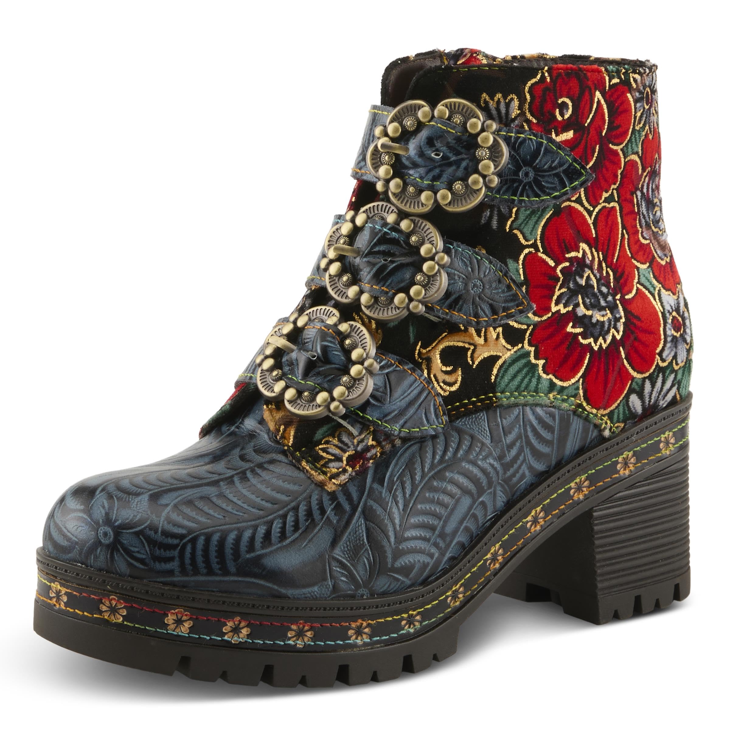 Spring Step L'Artiste Brazza Platform Booties | Bold Artistic Embroidered Leather Ankle Boots