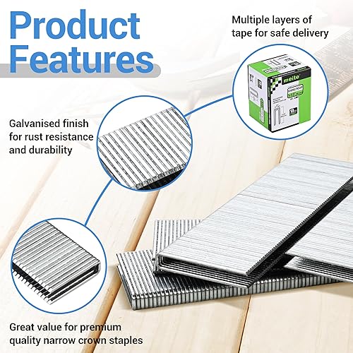Miniatura 3 de meite Grapas de corona estrecha de calibre 18 de 14 de pulgada, grapas galvanizadas de 1-12 pulgadas de longitud para servicio pesado y tapicería