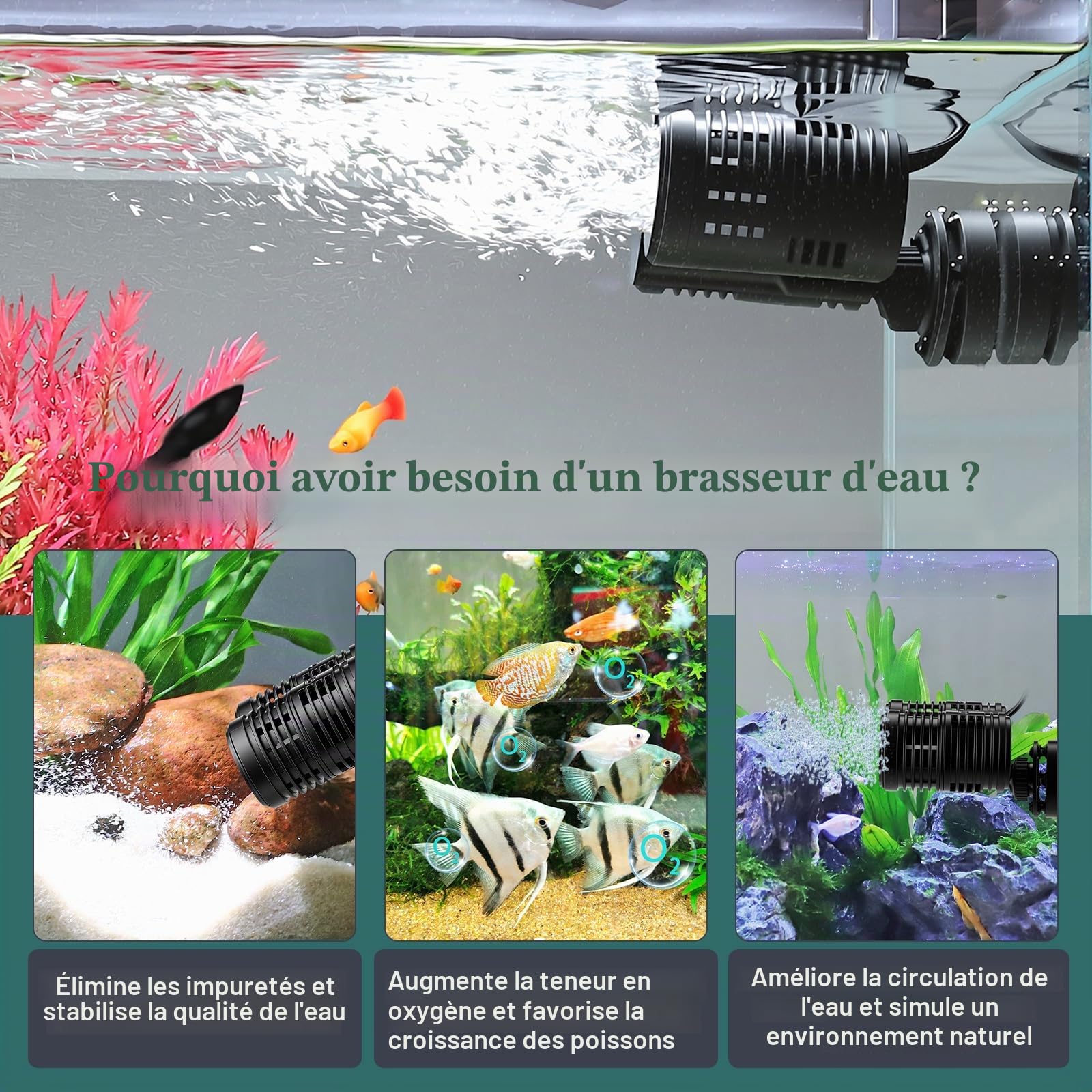 hygger 8000LPH Pompe de Circulation pour Aquarium, 14W Pompe de Brassage Aquarium avec Base Magnétique Puissante, 360° Tête Motrice Wave Maker for 227-568L Freshwater Aquariums