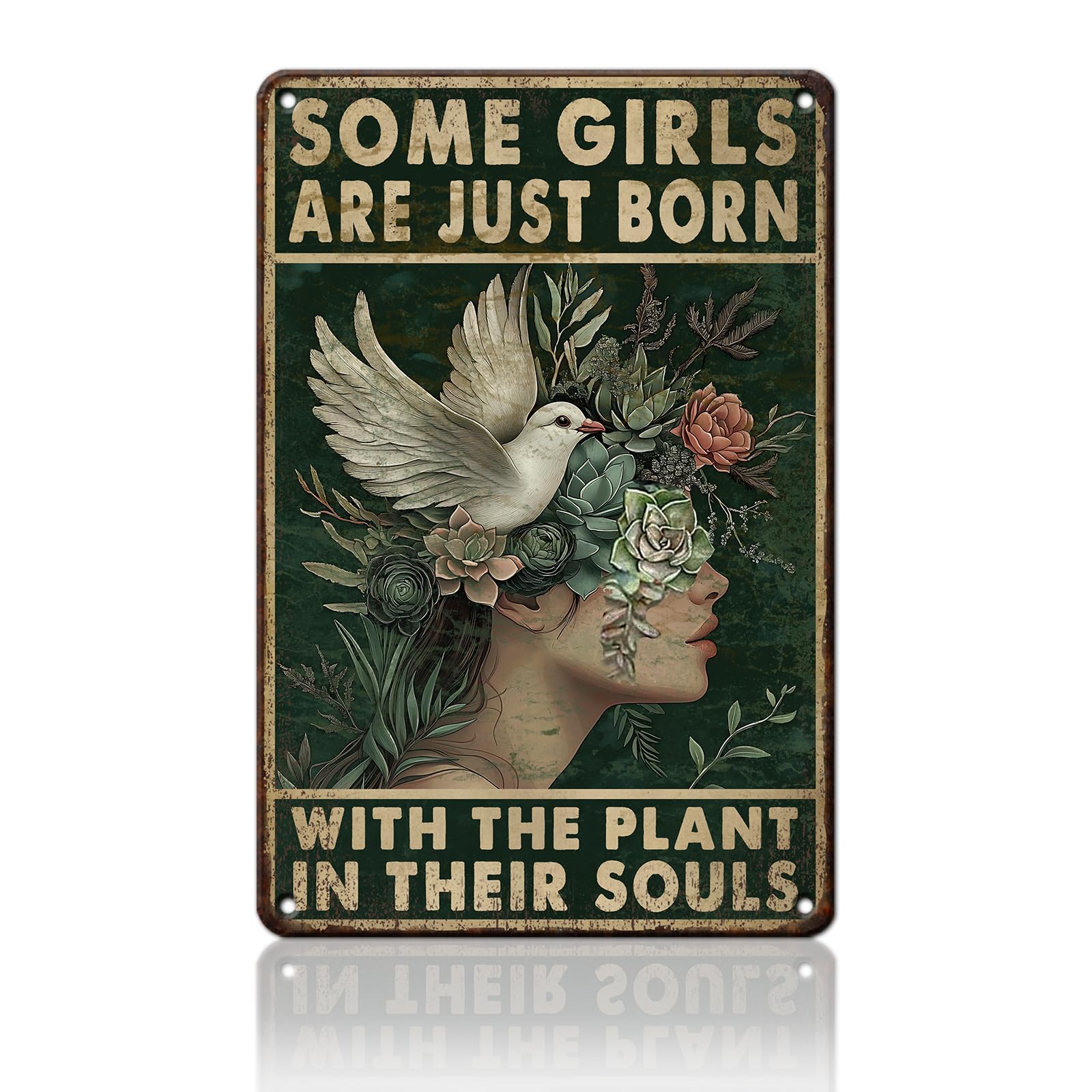 Anceky Vintage Tin Sign Some Girls are Just Born with Plants in Their Souls Metal Sign Funny Wall Decor for Cafe Bar Plub Garage Home 12×16 Inch