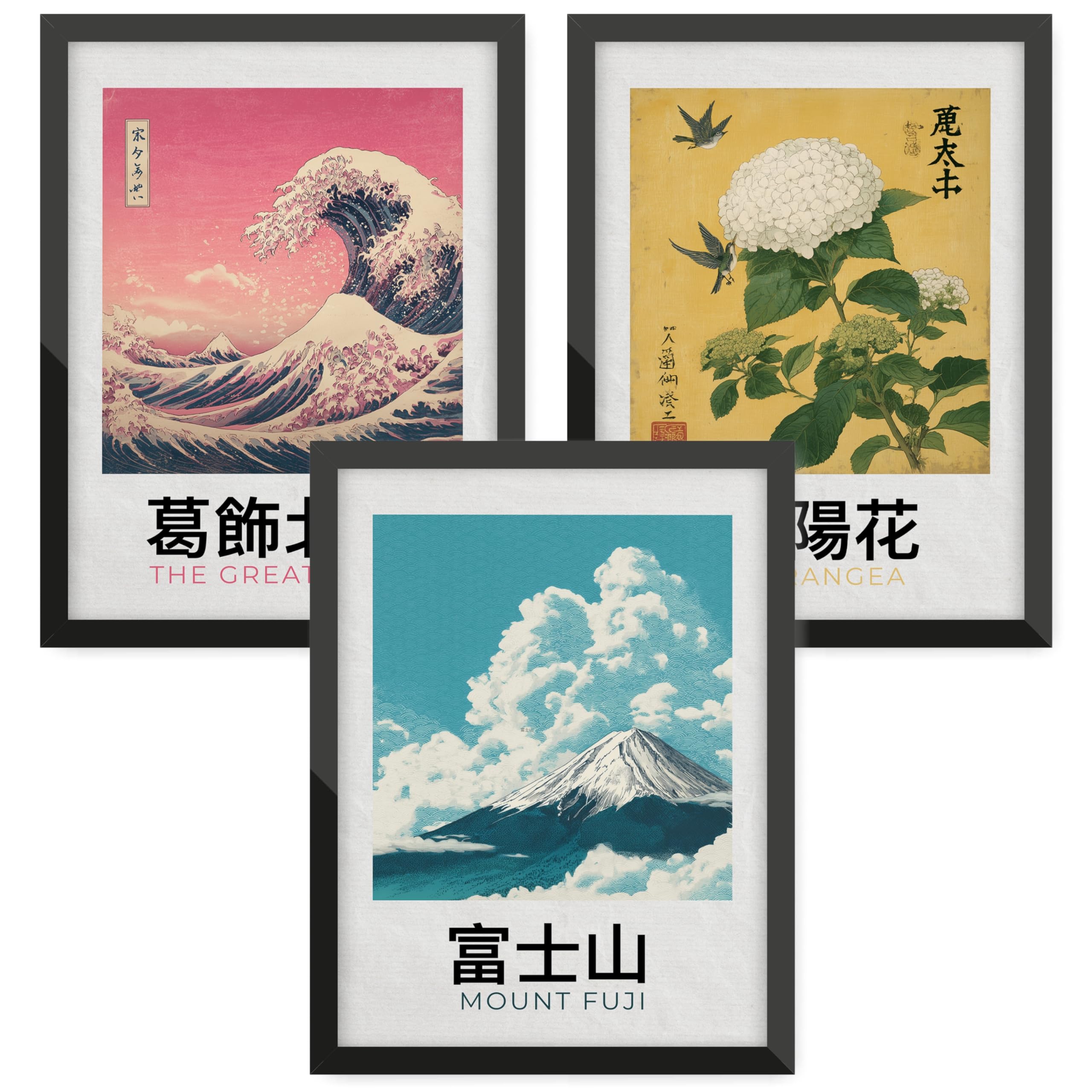 Set di poster giapponesi, quadri da parete con motivi asiatici, Kyoto, Tokyo e cultura tradizionale, idea regalo per gli appassionati del Giappone (set 2 – Classic X Fuji, 30 x 40 cm, cornice
