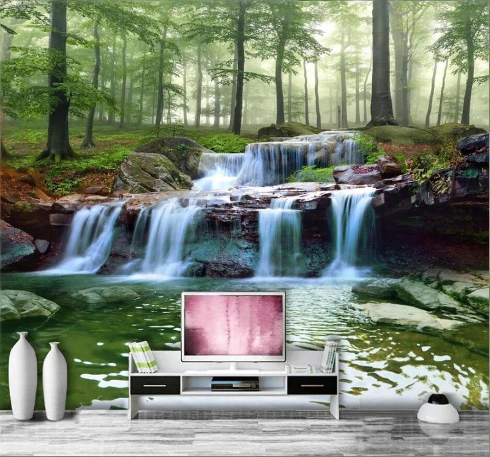 Tzxztt 250Cm×170Cm(B×H) Fresh Plants Stream Waterfall Natural Scenery Modern 3D Wallpaper Premium Textured Silk Neutral Tones Material Ideal For Living Room Bedroom-250Cm×170Cm