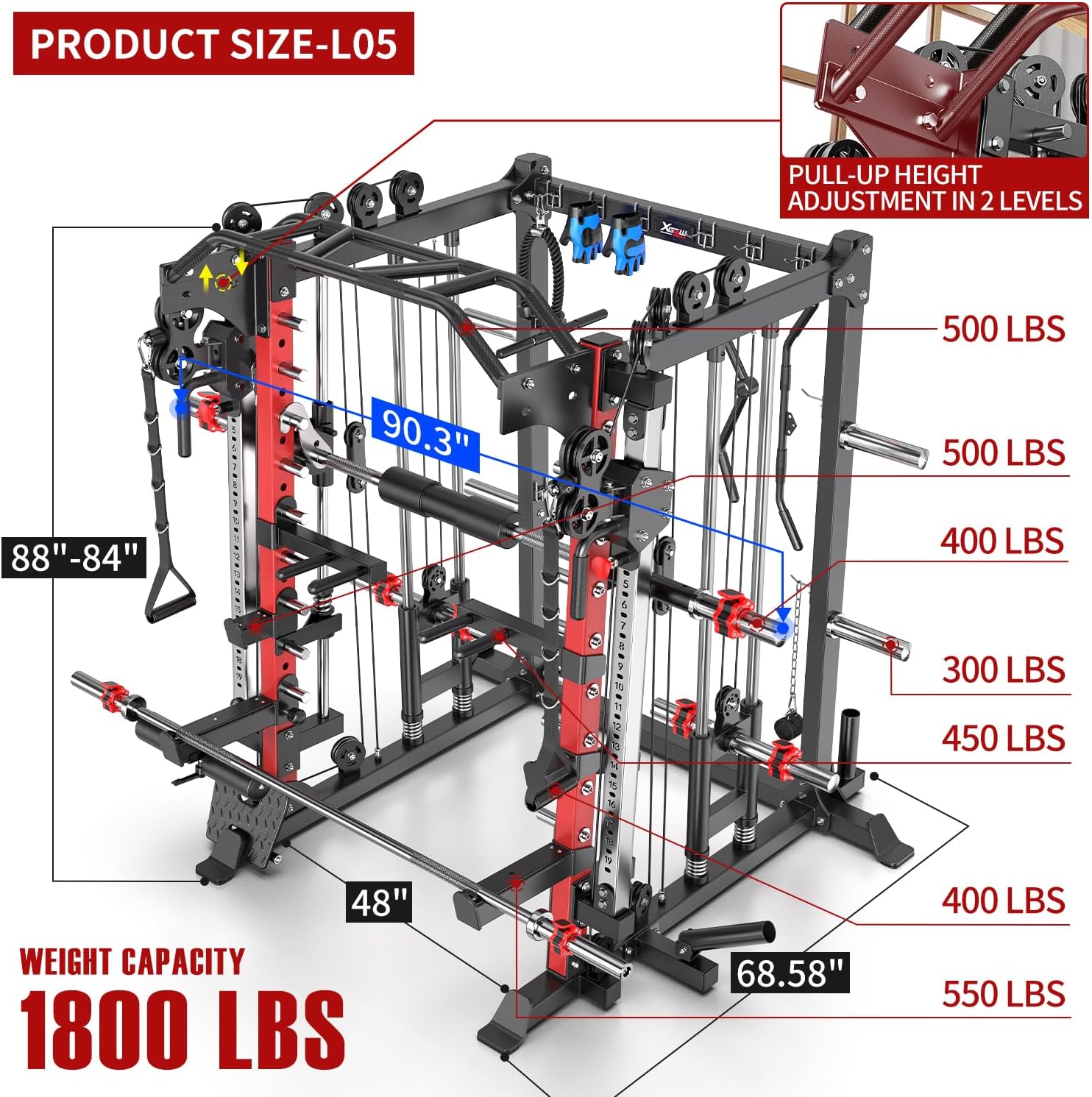 XGSW XINGESIWR XGSW Multi-Purpose Squat Rack – Smith Machine with Cable Crossover System - Image 3