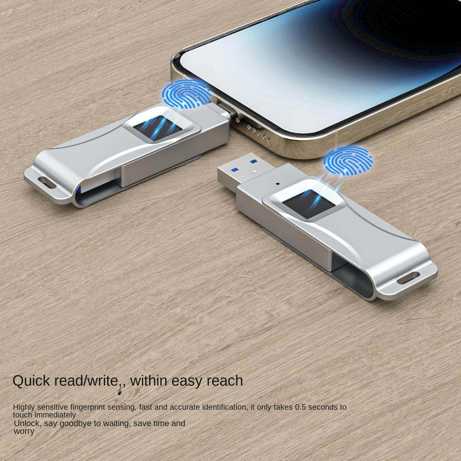 Chiavetta USB crittografata con impronta digitale da 64 Gb 128 Gb 256 Gb 512 Gb per computer e telefono cellulare,128GB