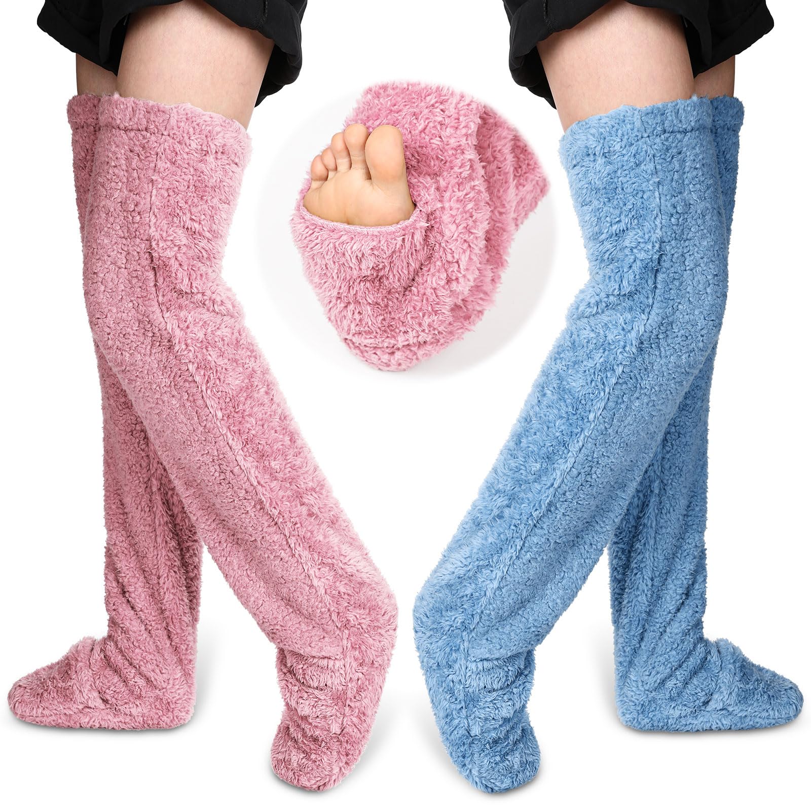 Vicenpal 2 Pairs over Knee Fuzzy Socks Leg Warmers for Women Thigh High Fuzzy Slipper Home Winter Leg