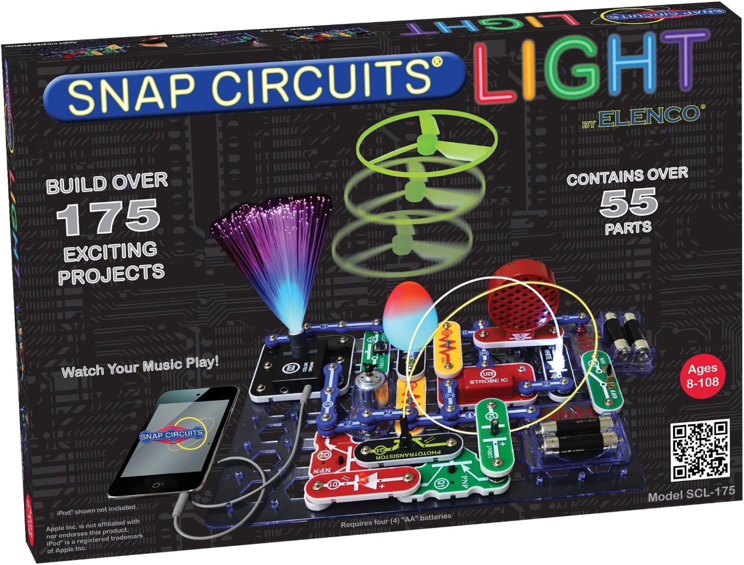 SCL-175 Lights Electronics Exploration Kit | Over 175 Exciting STEM Projects | 4-Color Project Manual | 55 Snap Modules | Unlimited Fun