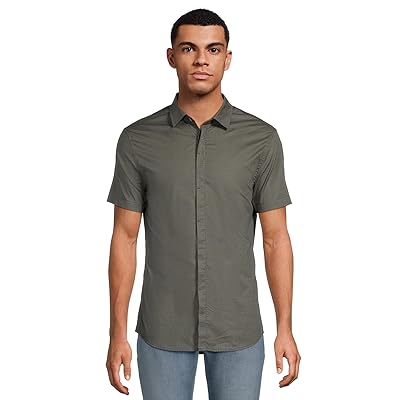 Armani Exchange Micro Print Stretch Cotton Short Sleeve Shirt Men