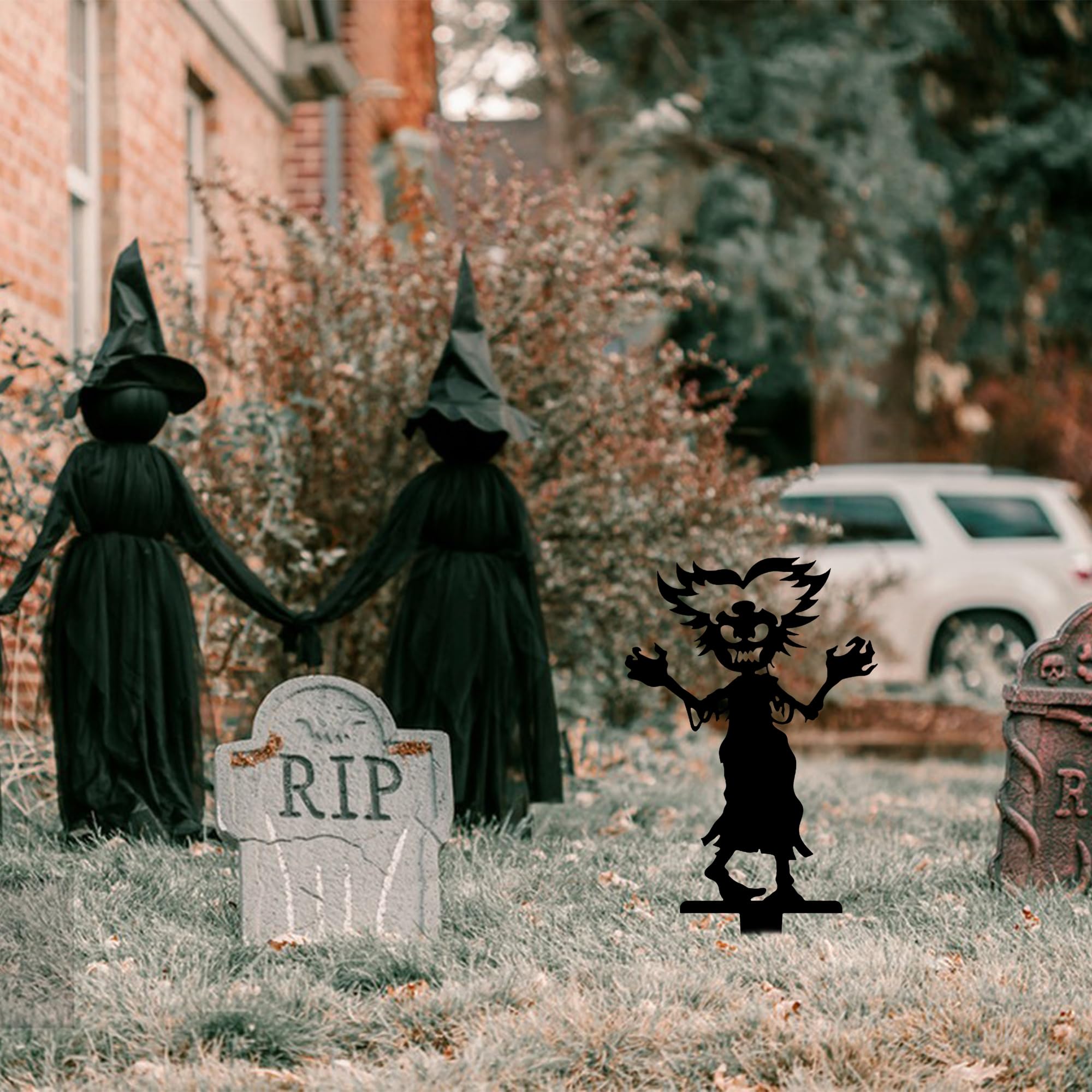 Lot De 4 Piquets Fantômes Halloween En Métal Fantecia - Décoration Extérieure Jardin Et Cour
