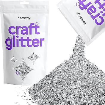 Hemway Craft Glitter 100g / 3.5oz Glitter Flakes for Arts Crafts Tumblers Resin Epoxy Scrapbook Glass Schools Paper Halloween Decorations - Shaped 1/8" 0.125" 3mm - Silver Stars