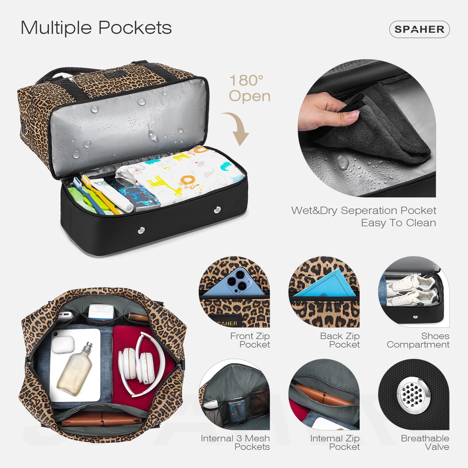 SPAHER Borsone da Viaggio Bagaglio a Mano 45x36x20 Easyjet Borsone Palestra Donna Impermeabile con Scomparto Scarpe Borsa Sportiva Grande 30L Borsa da Viaggio Piscina Fitness Travel Bag con Trousse