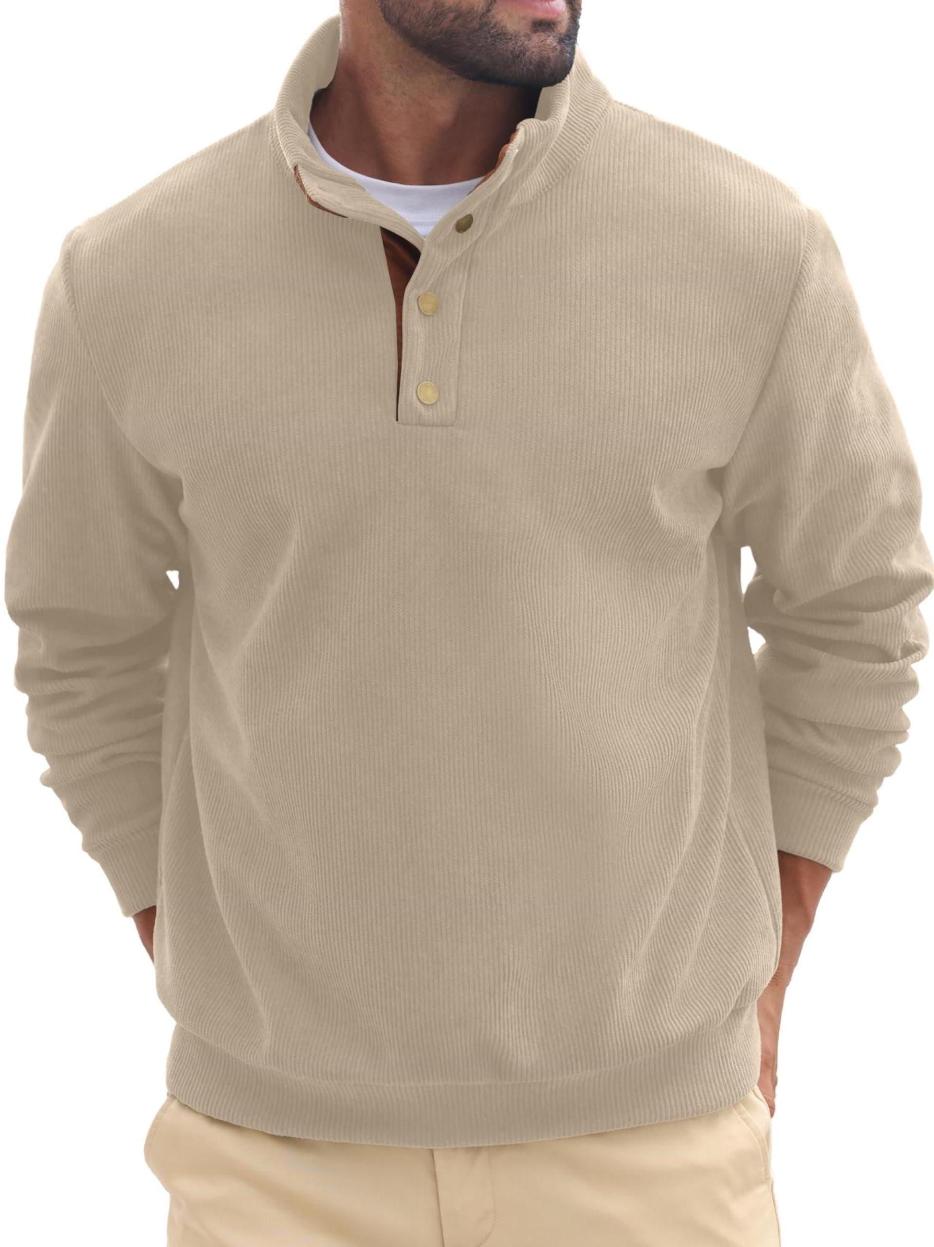 QIXING Felpa da uomo con cappuccio a 1/4 Button Up Long Sleever Stand Collar Pullover
