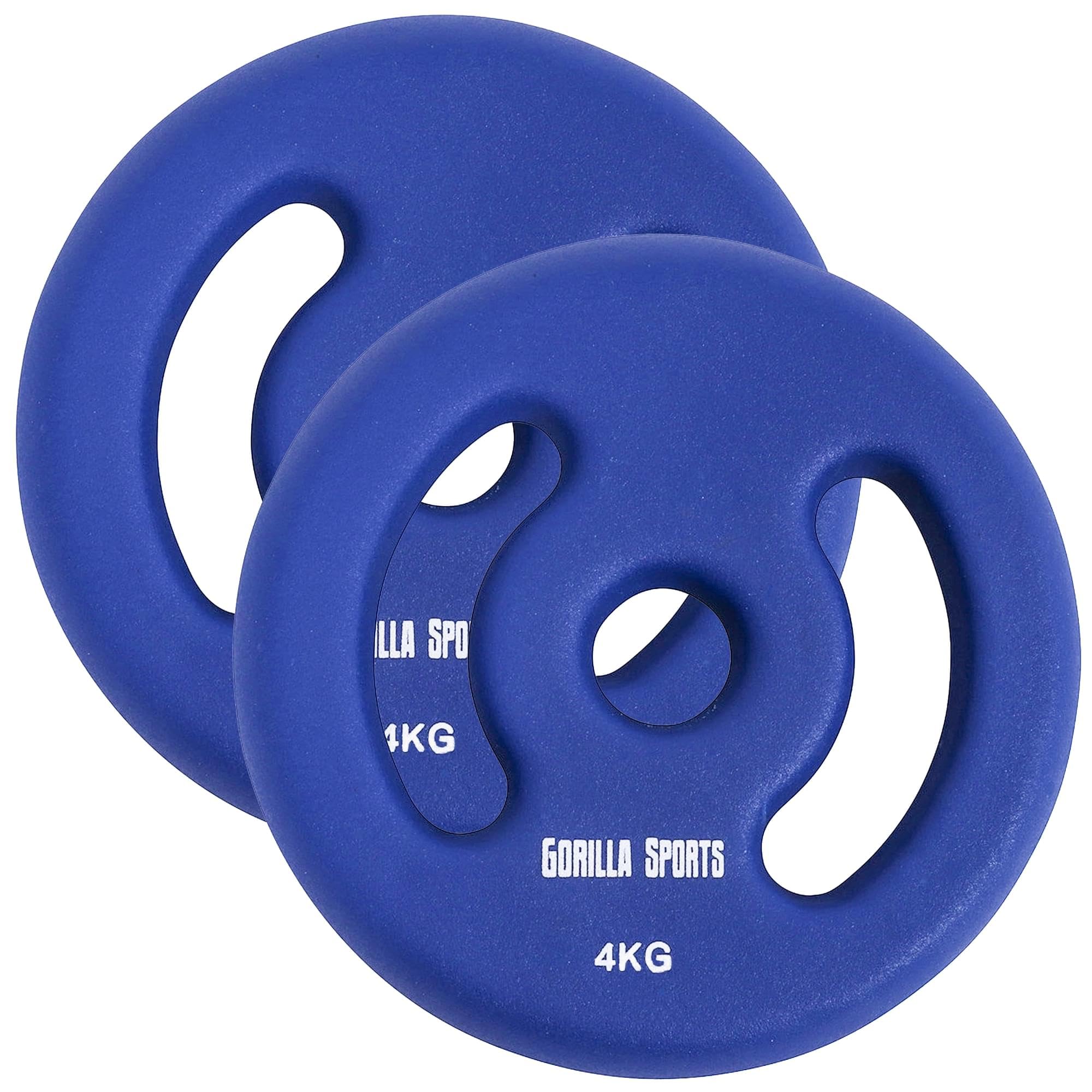 Gorilla Sports® Dischi Pesi - Set di 2, 2x1kg, 2x2kg, 2x3kg, 2x4kg, 2x5kg, Ø 30 mm, Ghisa, Rivestito in Neoprene - Pesi Palestra, Disco Peso, Piastre per Bilanciere e Manubri, Fitness
