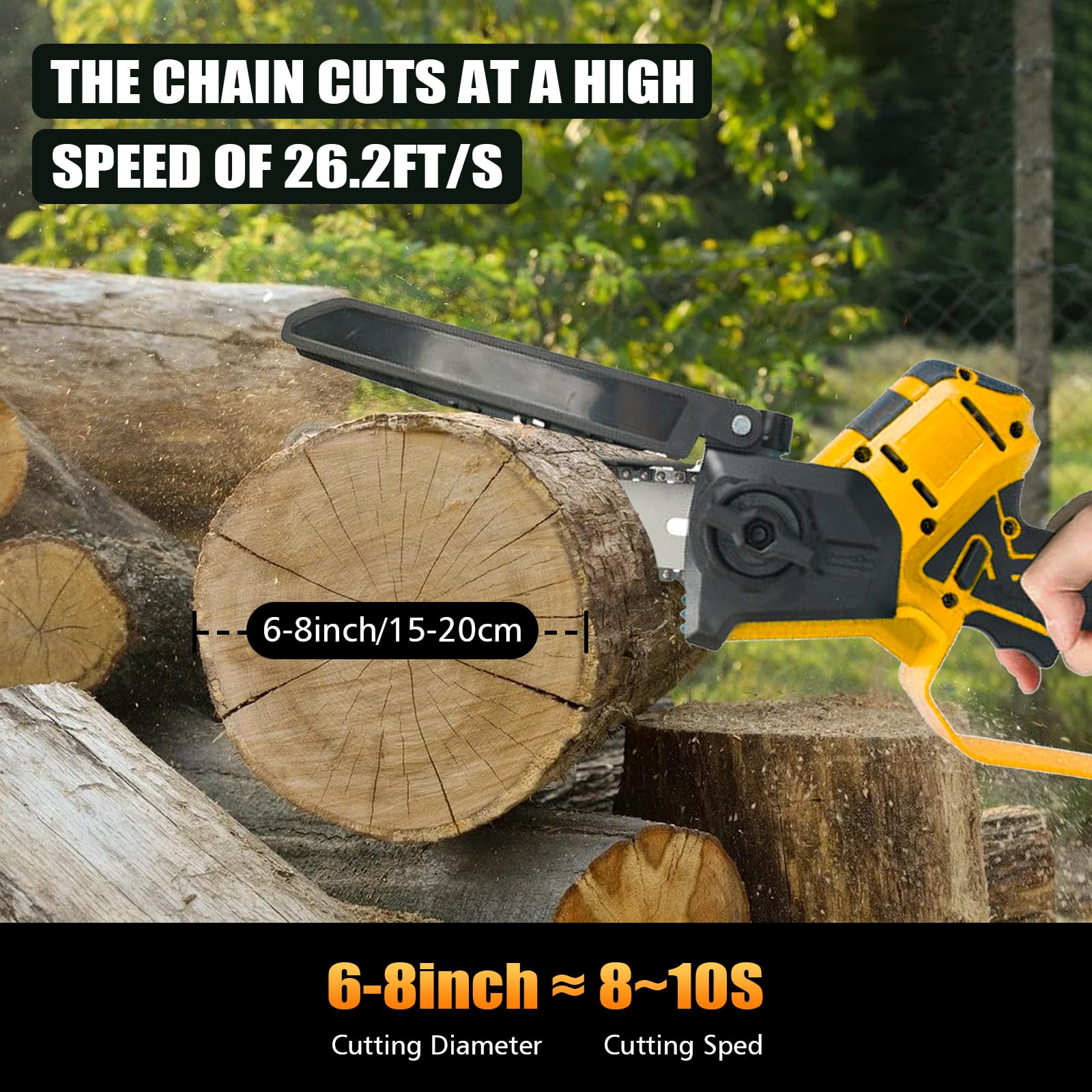 Mini piła łańcuchowa, bezprzewodowa, 20 cm, 15 cm, przenośna ręczna piła łańcuchowa kompatybilna z akumulatorem Dewalt 18 V 20 V, bezszczotkowe ręczne elektryczne piły łańcuchowe z 4 łańcuchami i 2