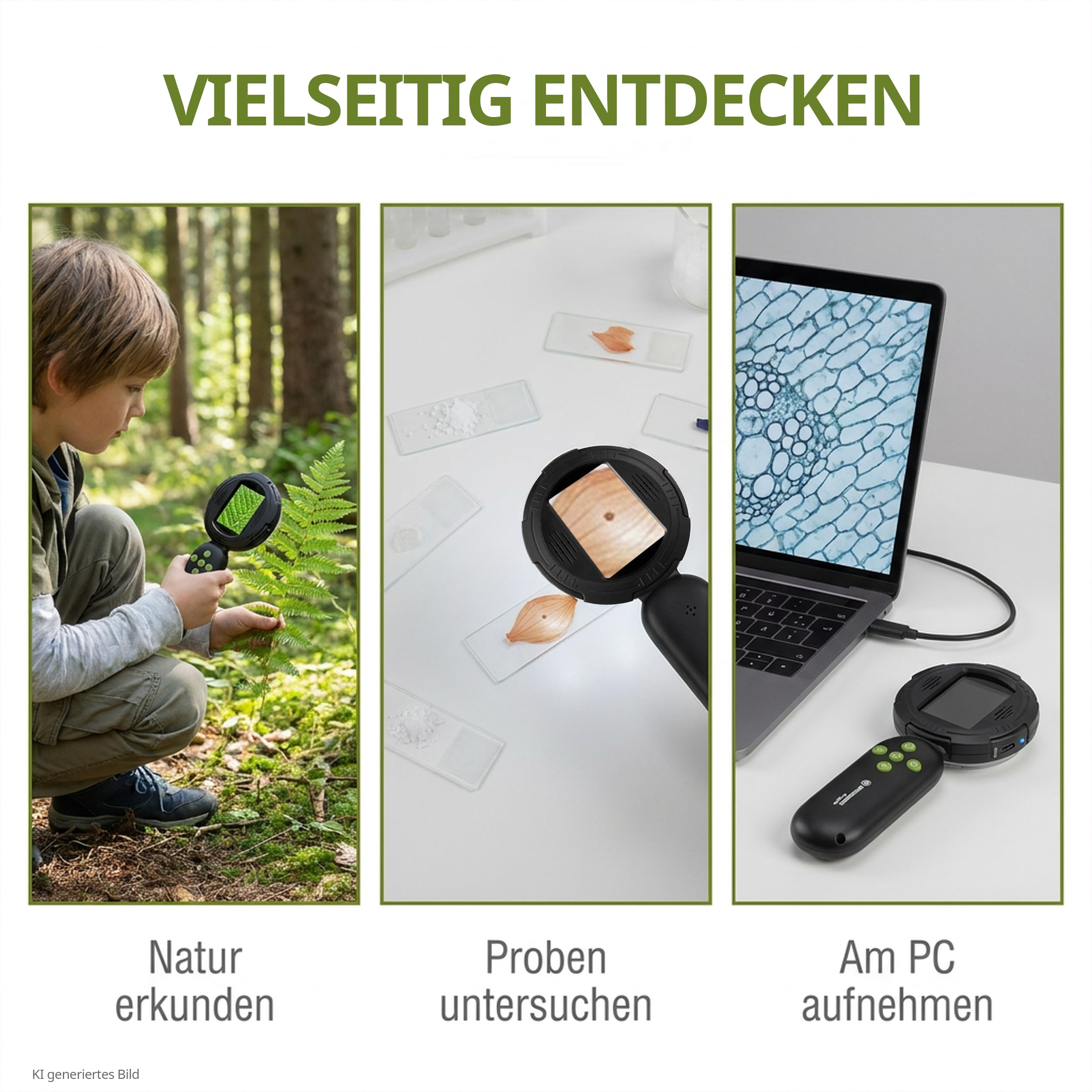 Bresser Cyfrowy mikroskop ręczny dla dzieci i rodziców 10 × optyczny/do 40 × cyfrowy, 8 ściemnianych diod LED, funkcja fotograficzna i kamera internetowa – zabawka edukacyjna