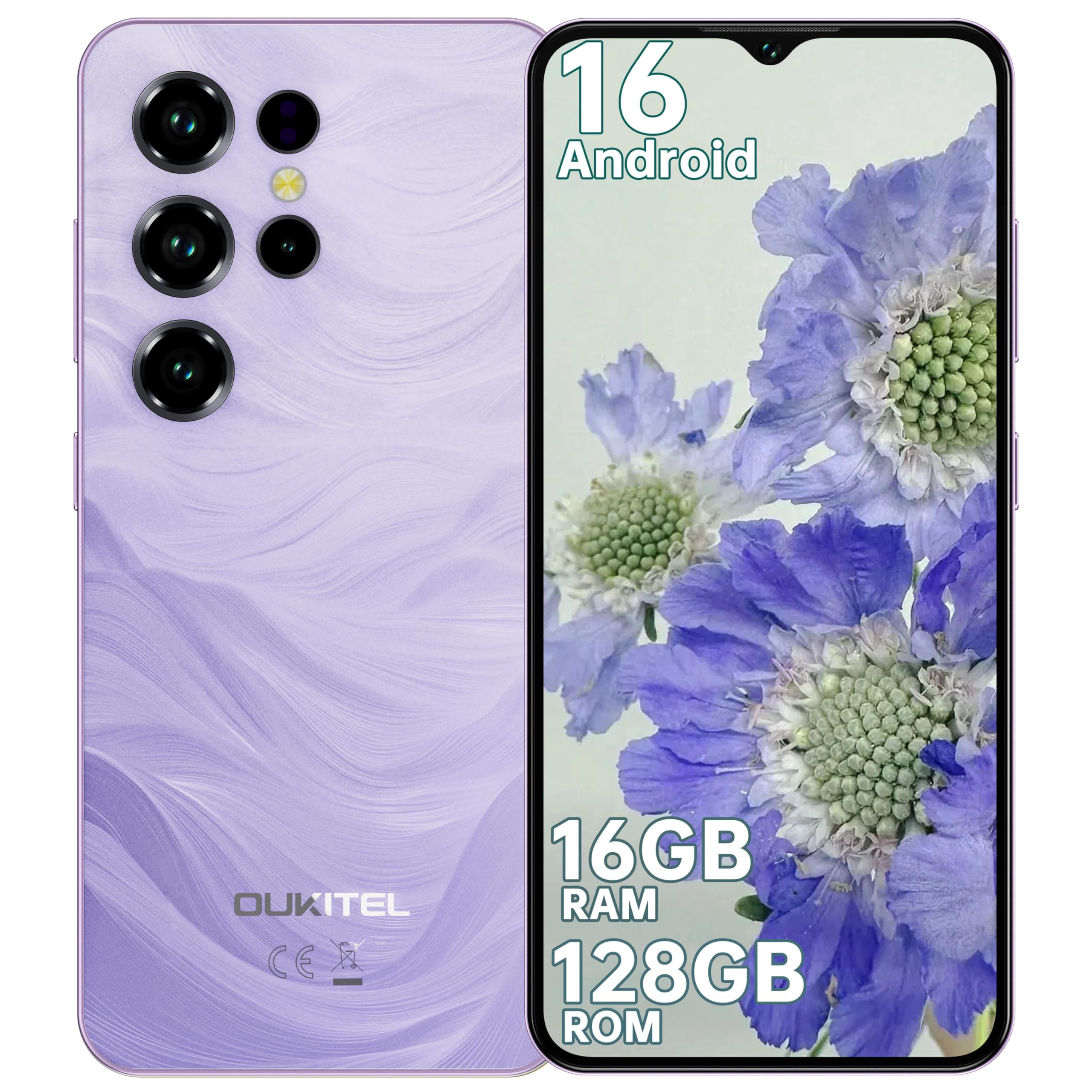 OUKITEL C2 Smartphone Android 16-16(4+12) GB RAM + 128GB ROM/TF 1TB - 6,52" HD Telefono Cellulare 5000mAh 13MP+5MP Camera Telefono Dual SIM 4G Cellulari e Smartphone/Face ID/3.5mm Jack Viola