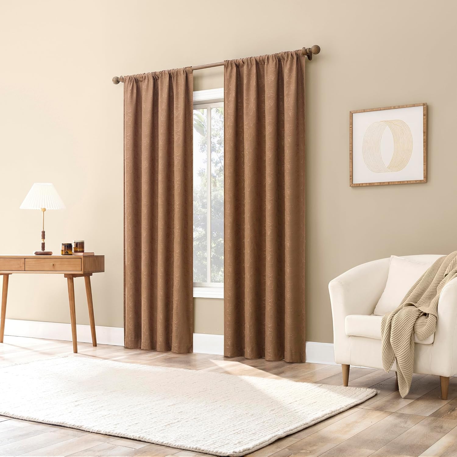 Sun Zero Beverly Floral Jacquard 100% Total Blackout Rod Pocket Curtain Panel, Terracotta, 50" W x 84" L (1 Panel)