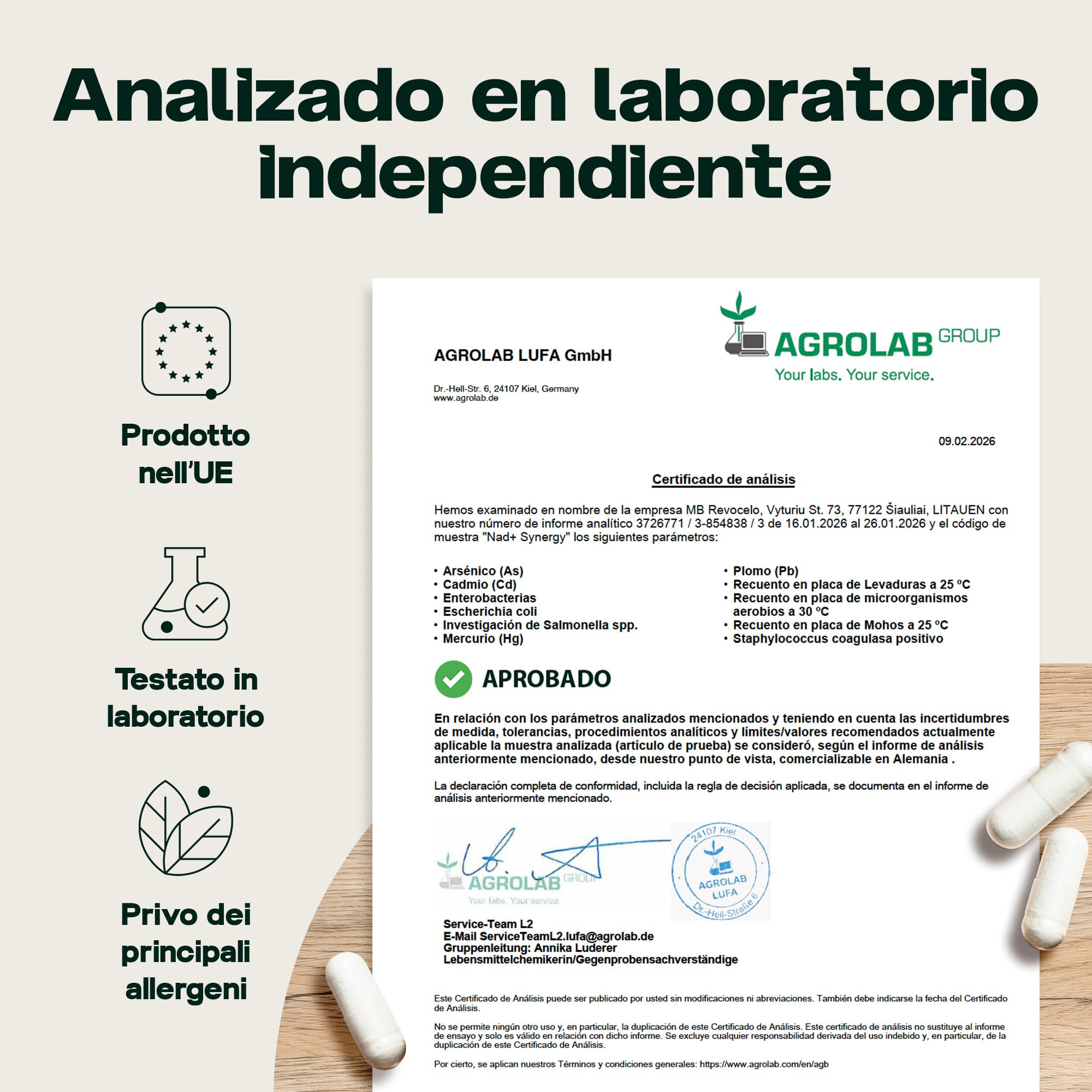 NAD+ Synergy – Envejecimiento saludable y energía celular | 400 mg de activos con NR, apigenina liposomal, TMG y vitamina C, formato 2 meses, EU