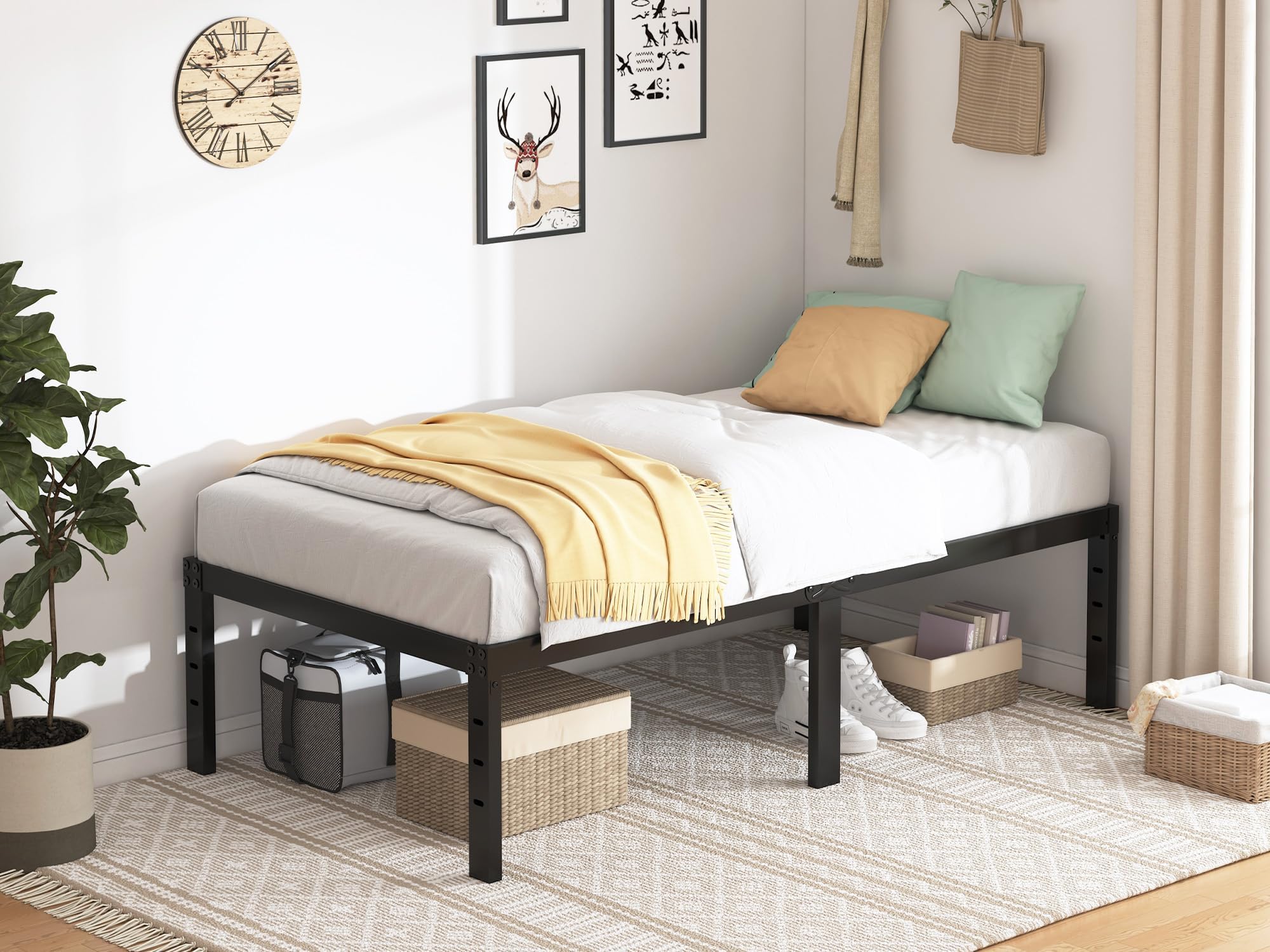 Twin Bed Frame - 18 in Sturdy Platform Bed Frame Twin Size, Heavy Duty Metal Bed Frame No Box Spring Needed, Quick & Easy Assembly, Noise Free, Black
