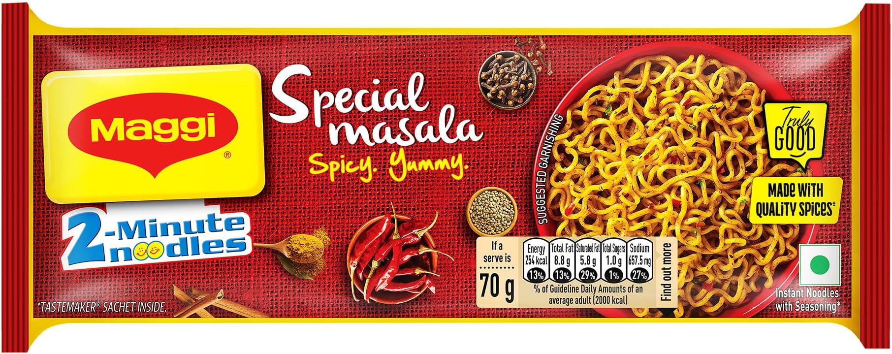 2-Minute Special Masala Instant Noodles,280g/300g (Weight May Vary) | Classic special masala flavour instant noodles in a bigger multi-serve pouch, ready in 2 minutes