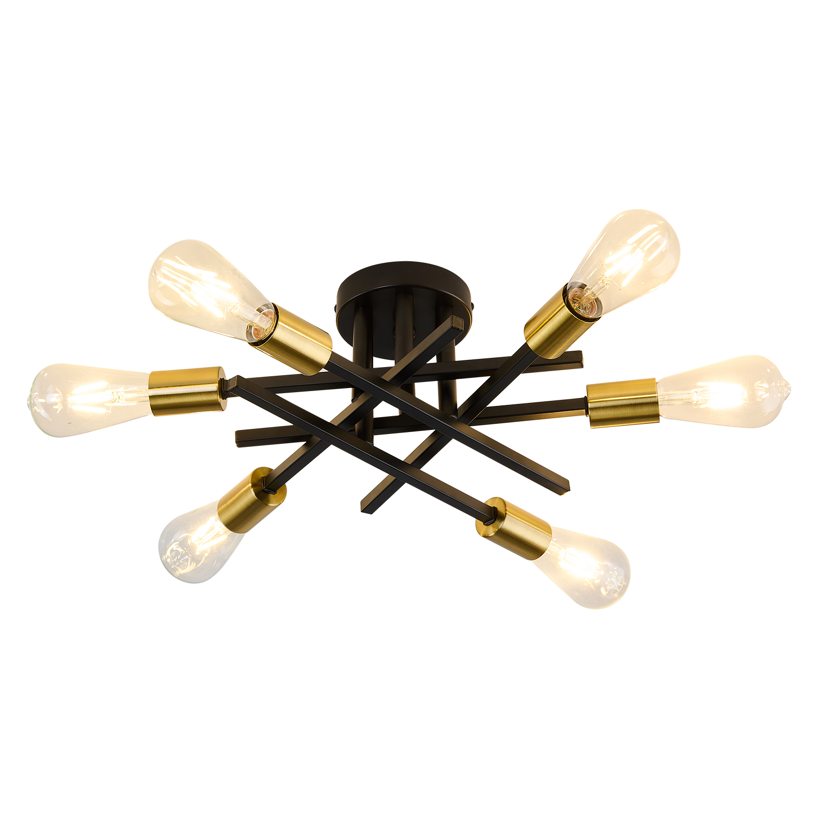 Image of ASGYISA 6-Lights Sputnik Semi Flush Mount Ceiling Light Fixture Modern Metal Black and Gold Chandeliers with E26 Bulb Base Close to Ceiling Light for Kitchen Dining Room Living Room Hallway Bedroom