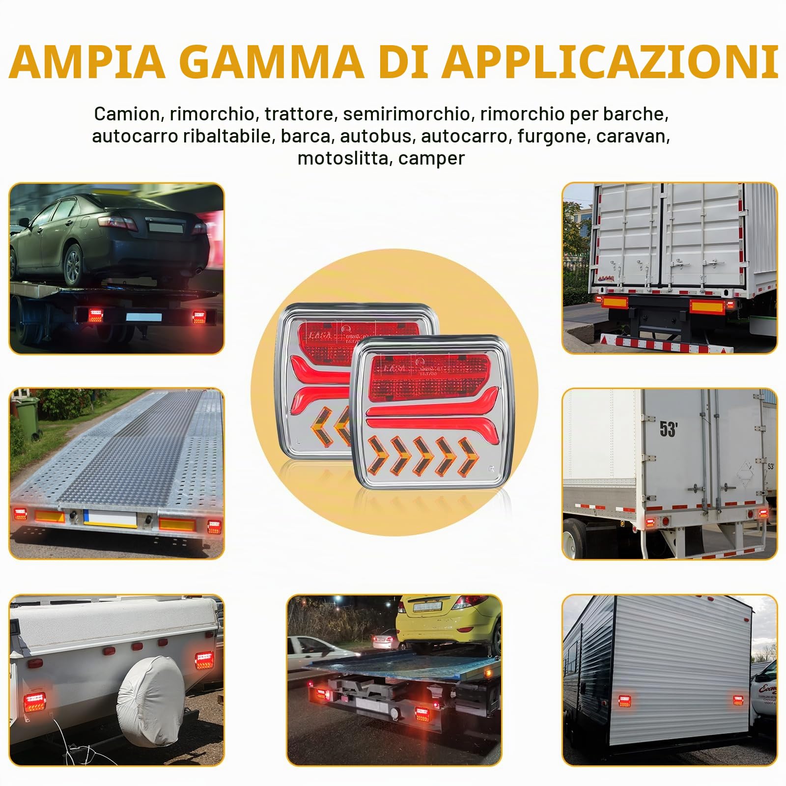 AOHEWEI Luci posteriori per rimorchio senza fili Luci posteriori per camion magnetiche a LED Senza cavo 12V Approvato ECE con spina a 7 pin per rimorchio, camion, roulotte o camion